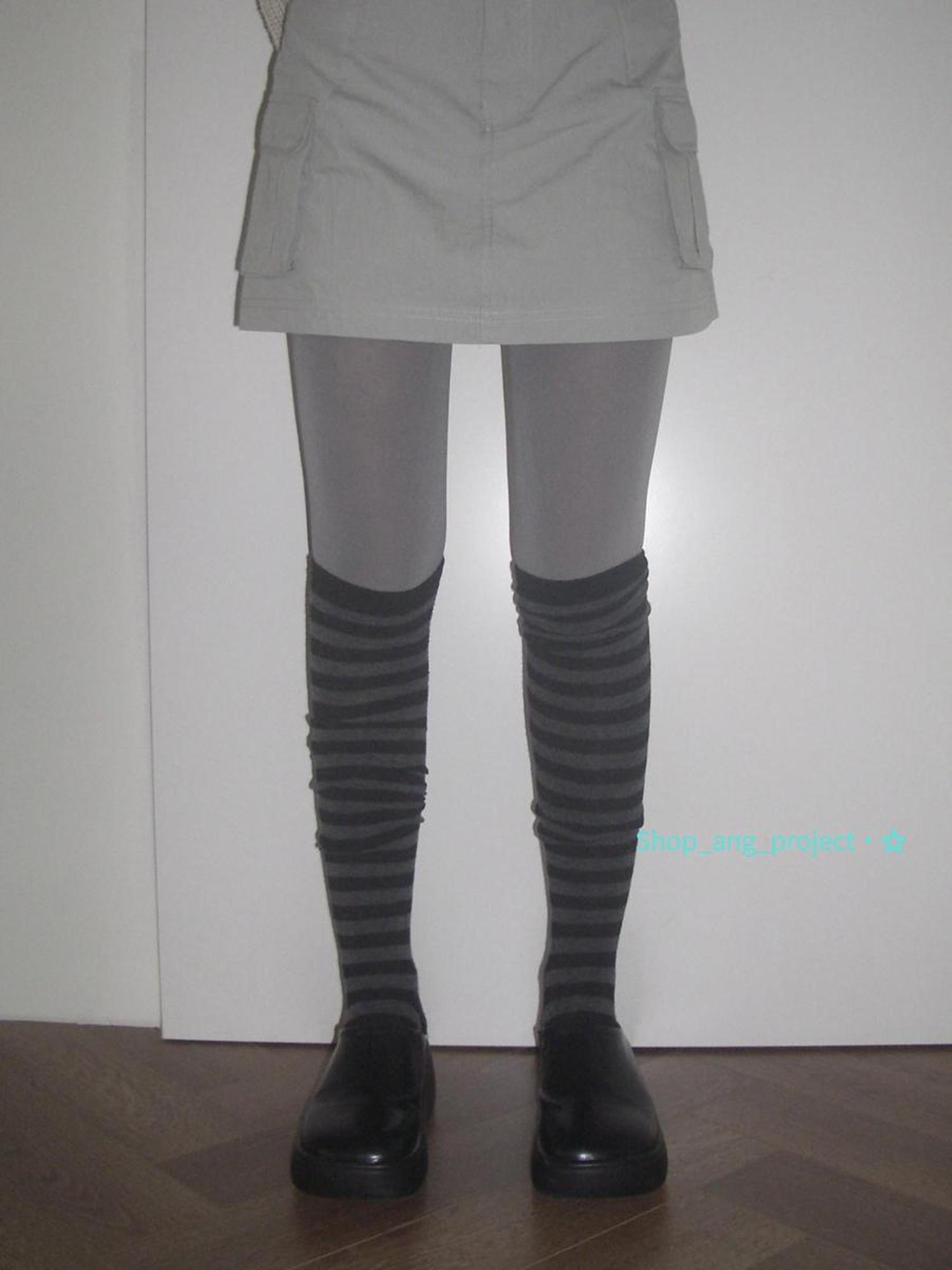 ang project Vintage Black Gray Stripe High Socks