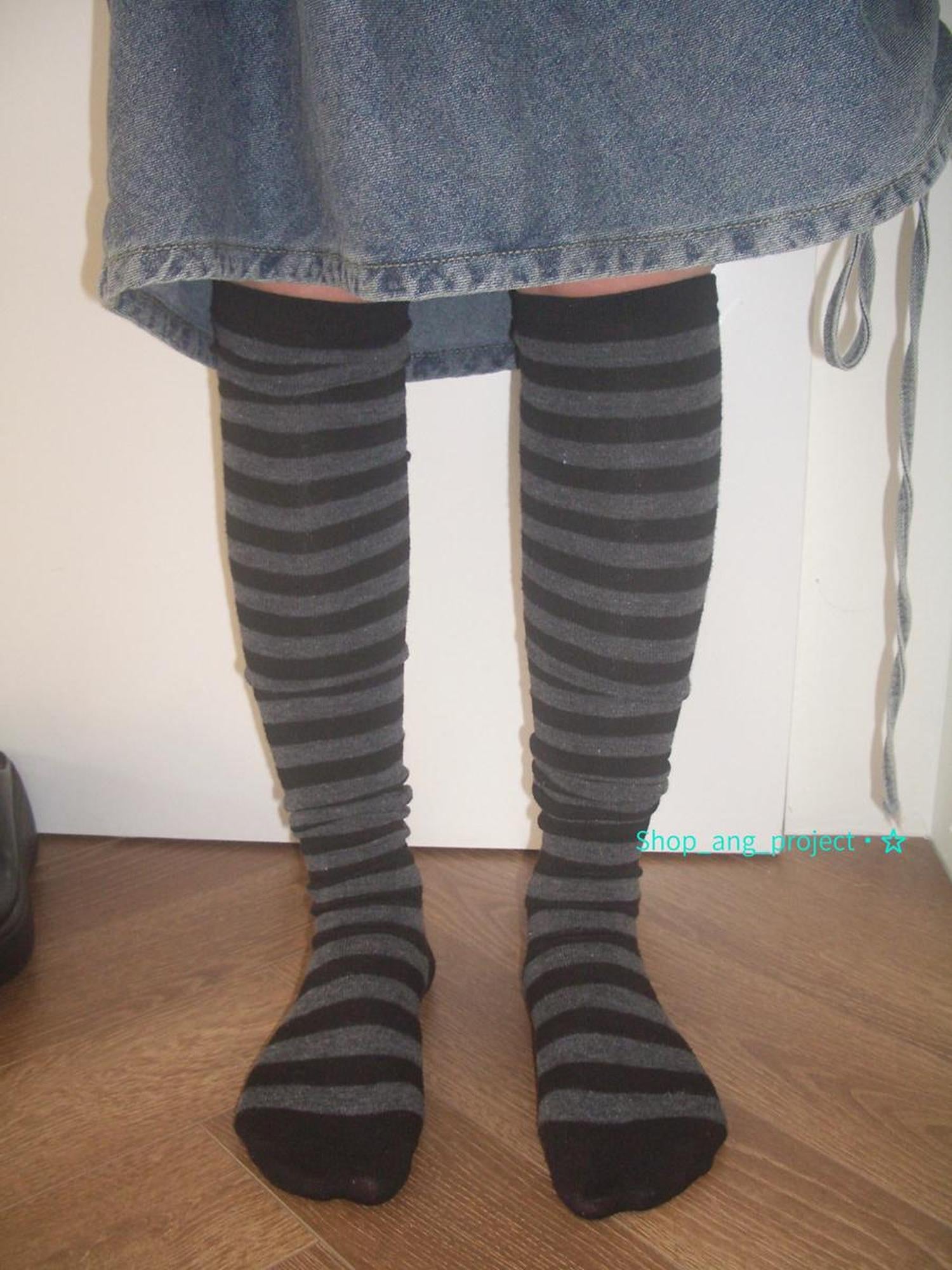 ang project Vintage Black Gray Stripe High Socks