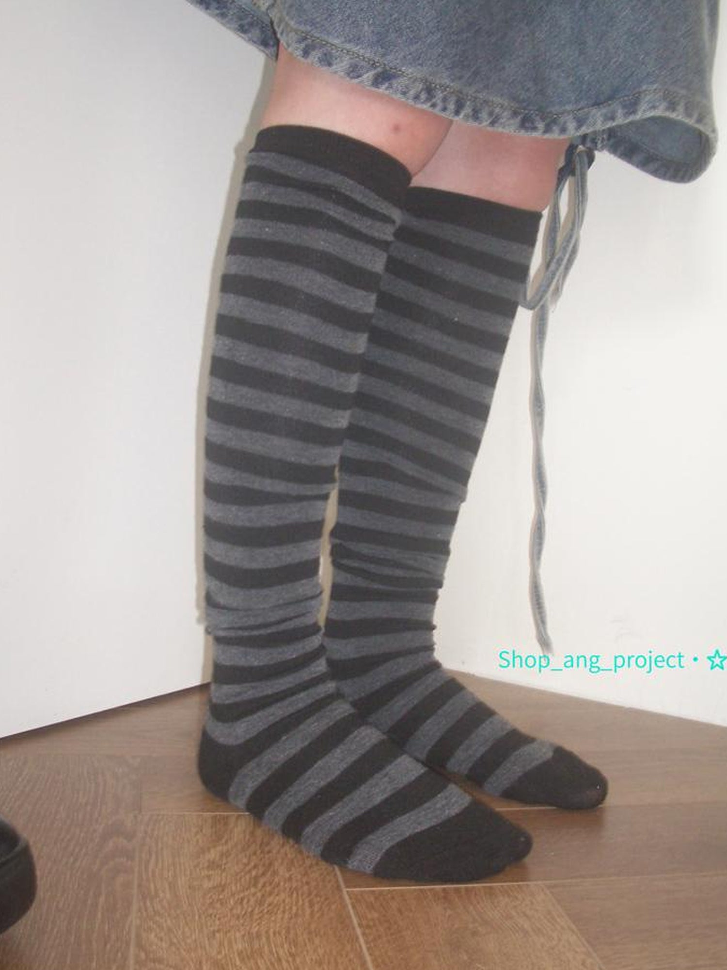 ang project Vintage Black Gray Stripe High Socks