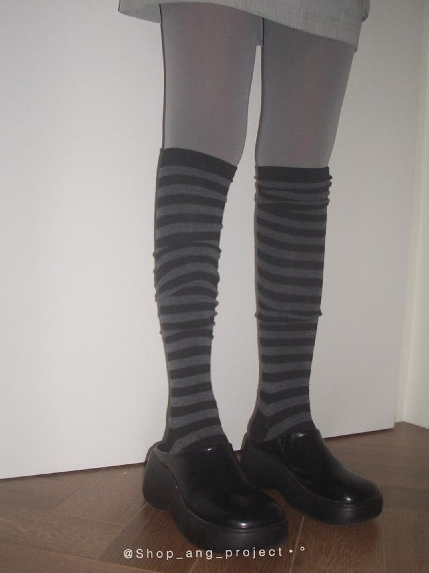 ang project Vintage Black Gray Stripe High Socks