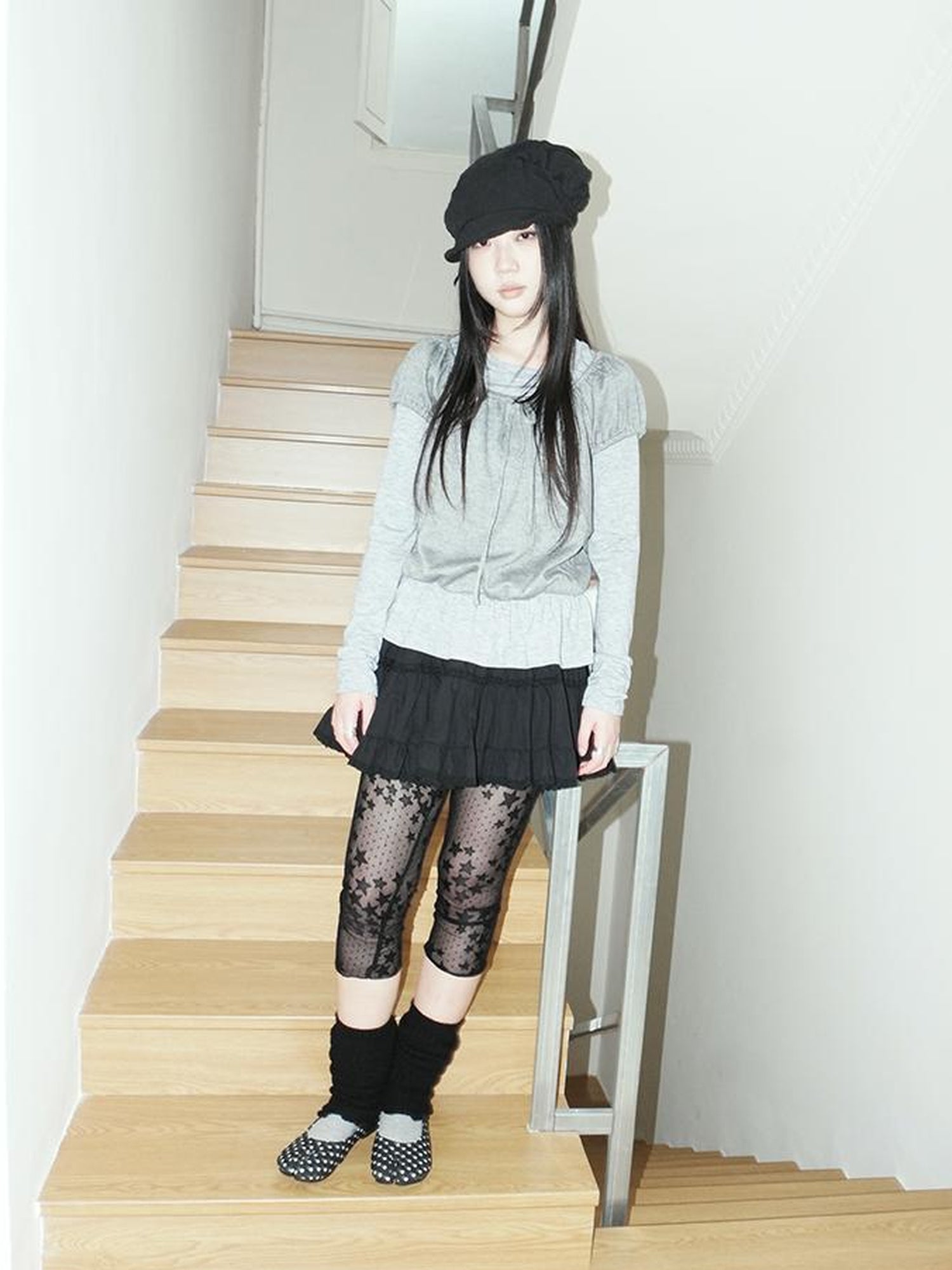 ang project Vintage Black Lace Trim A Line Skirt With Elastic Waist