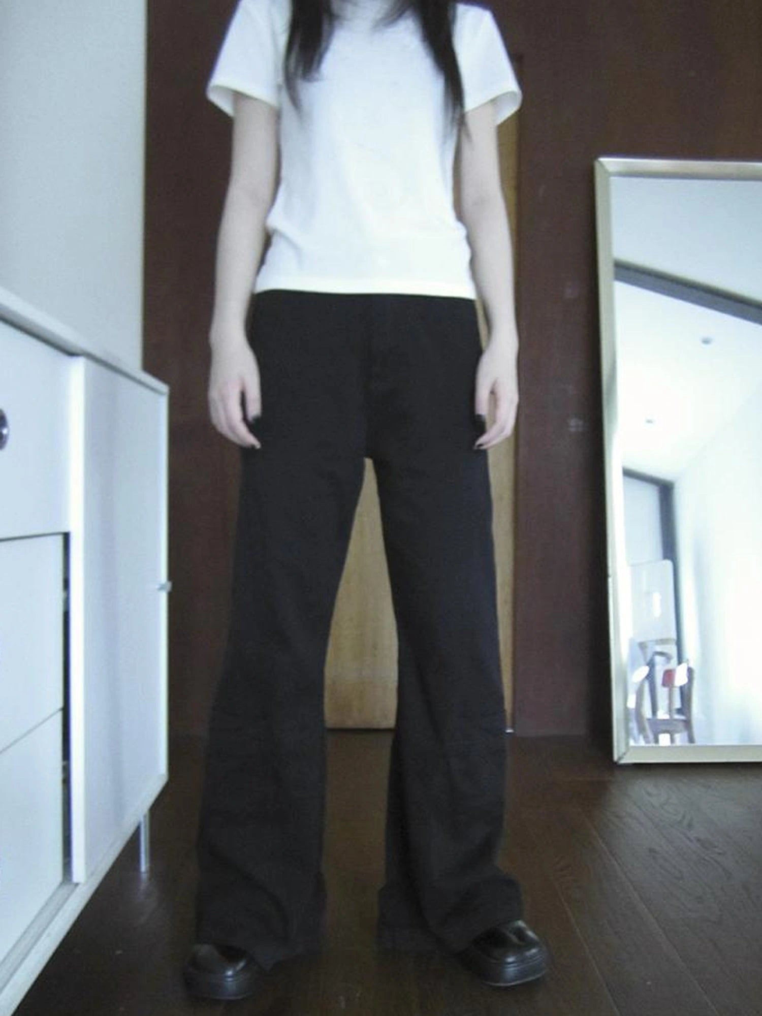 Vintage Black Washed High Waisted Wide Leg Flare Jeans