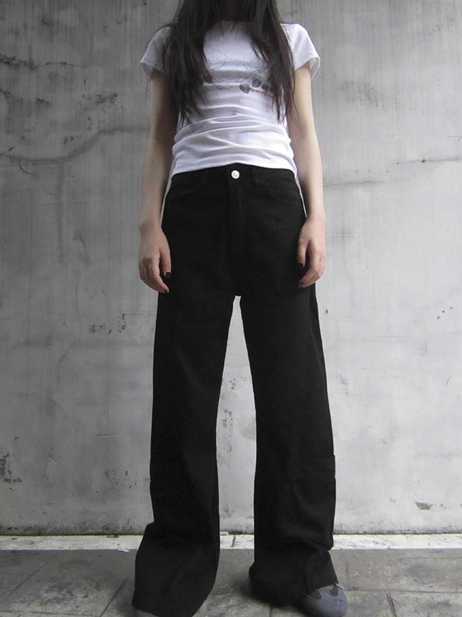 Vintage Black Washed High Waisted Wide Leg Flare Jeans
