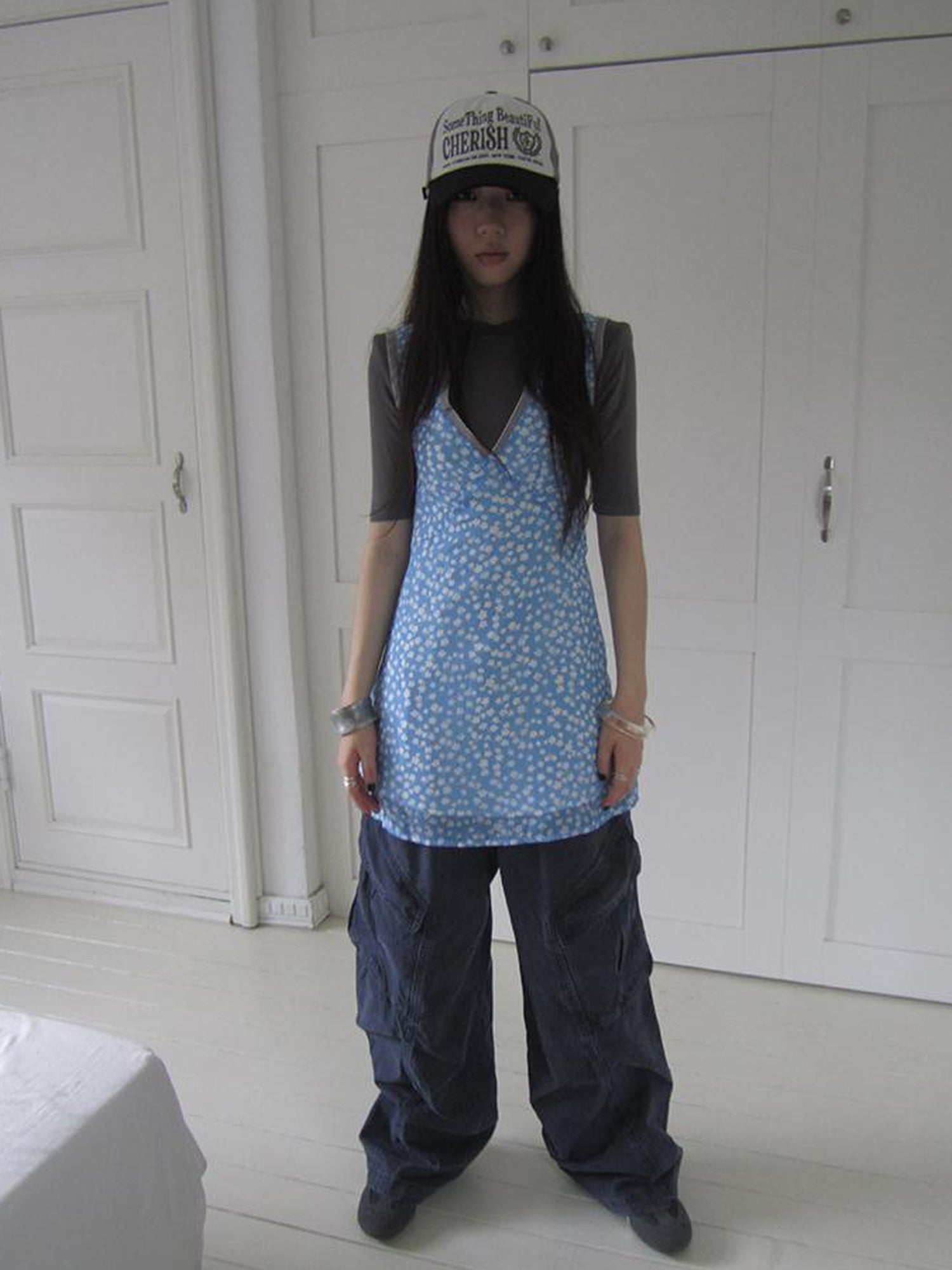 ang project Vintage Blue Floral V Neck Sundress