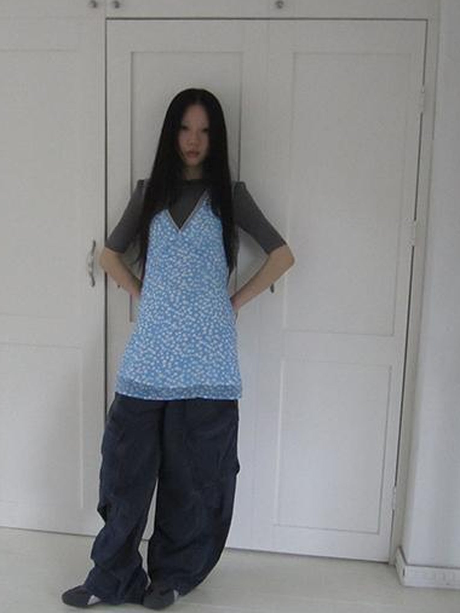 ang project Vintage Blue Floral V Neck Sundress