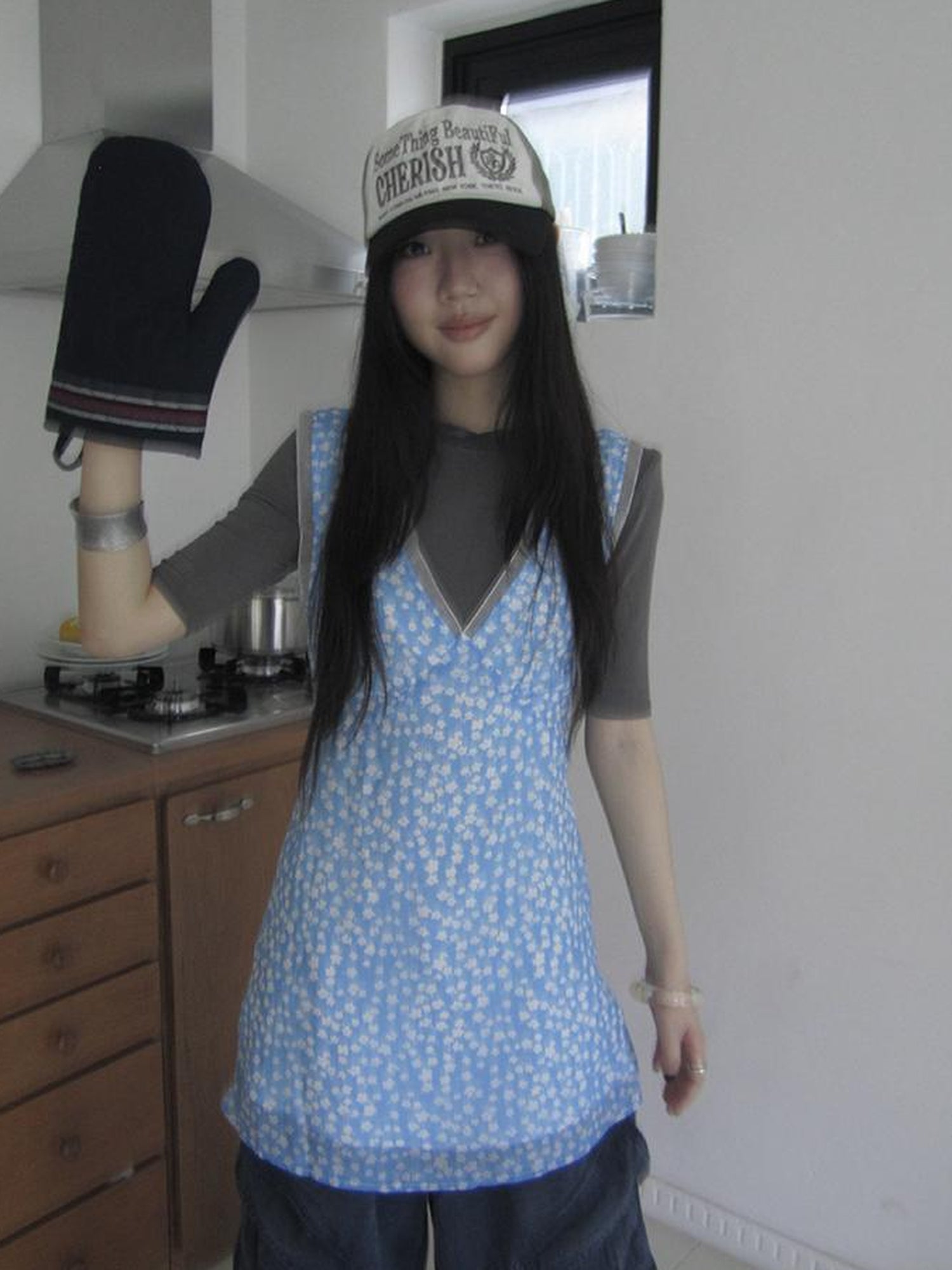 ang project Vintage Blue Floral V Neck Sundress