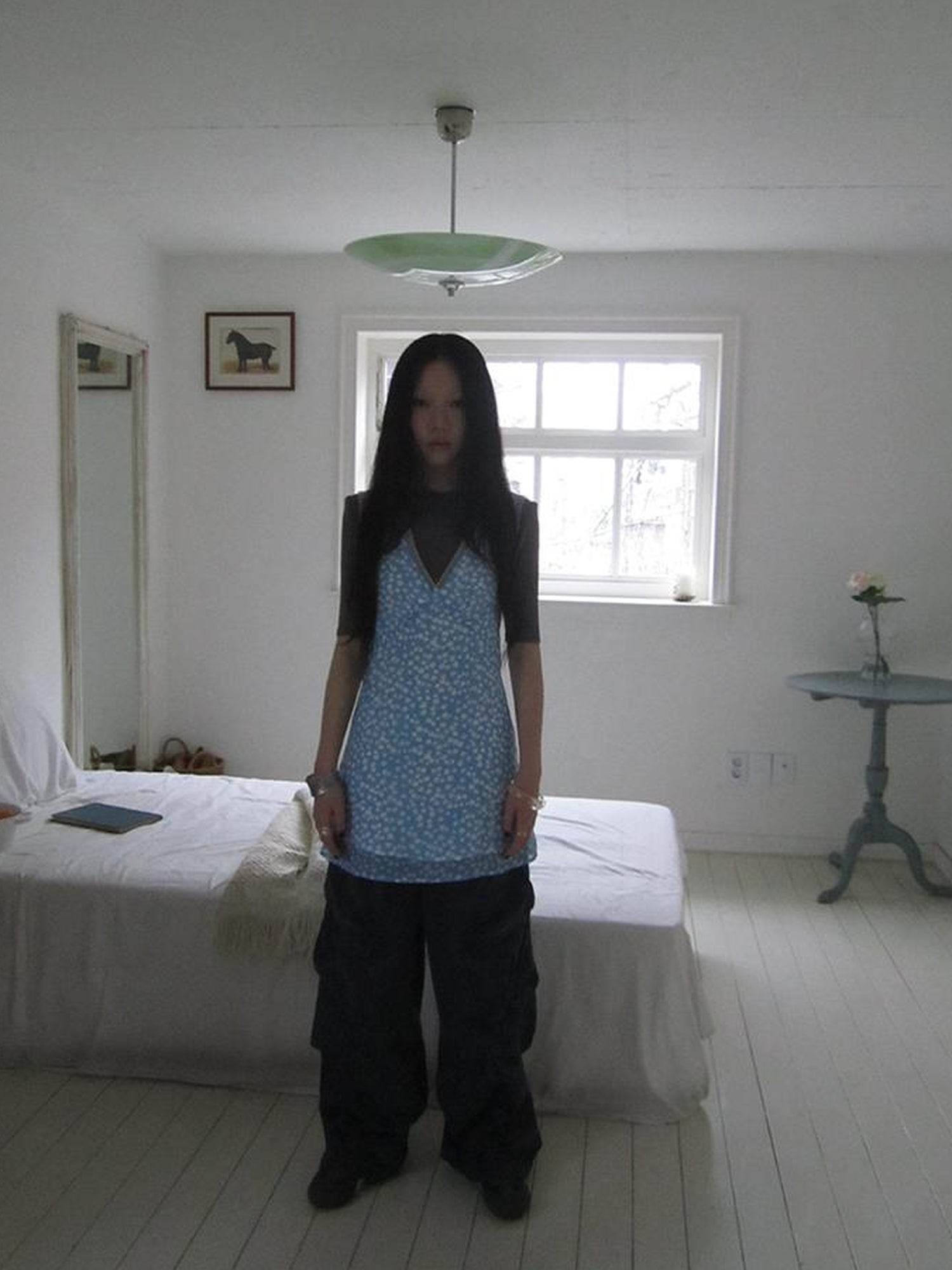 ang project Vintage Blue Floral V Neck Sundress