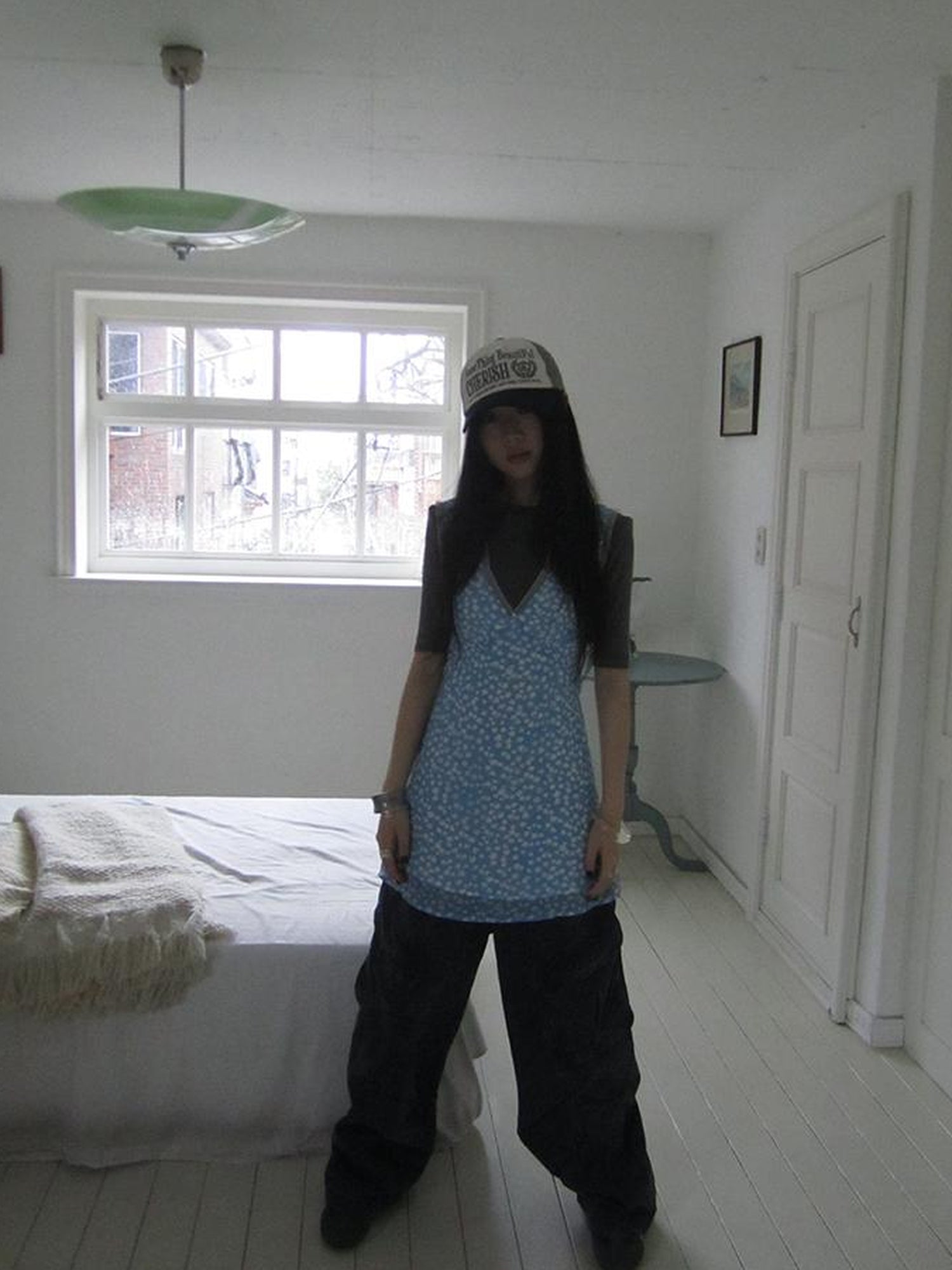 ang project Vintage Blue Floral V Neck Sundress