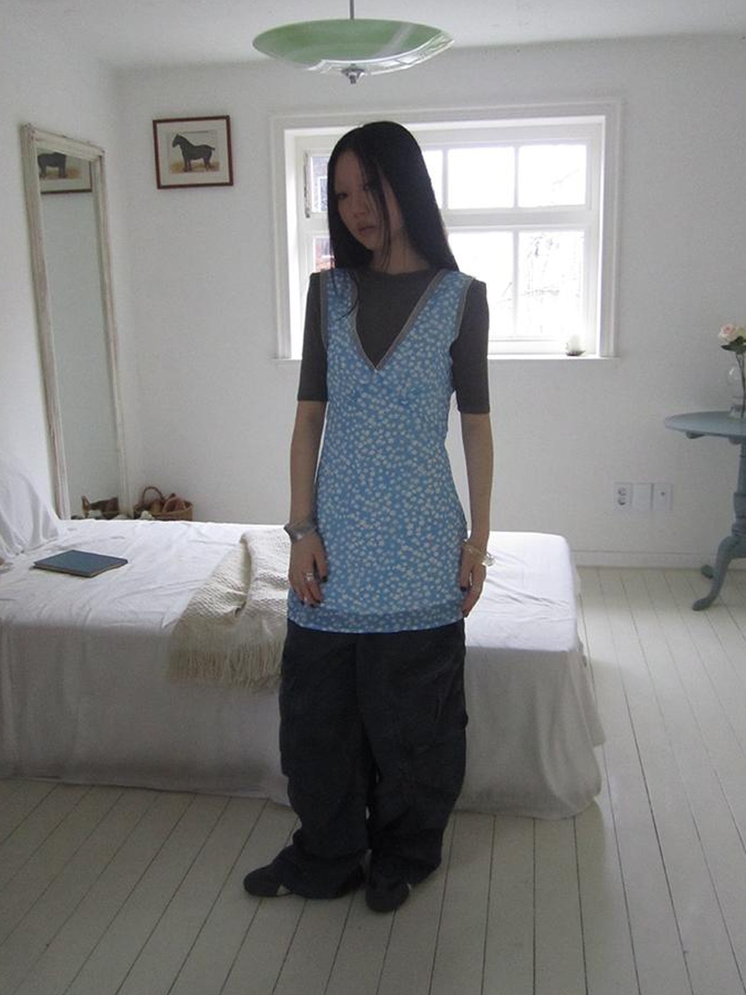 ang project Vintage Blue Floral V Neck Sundress