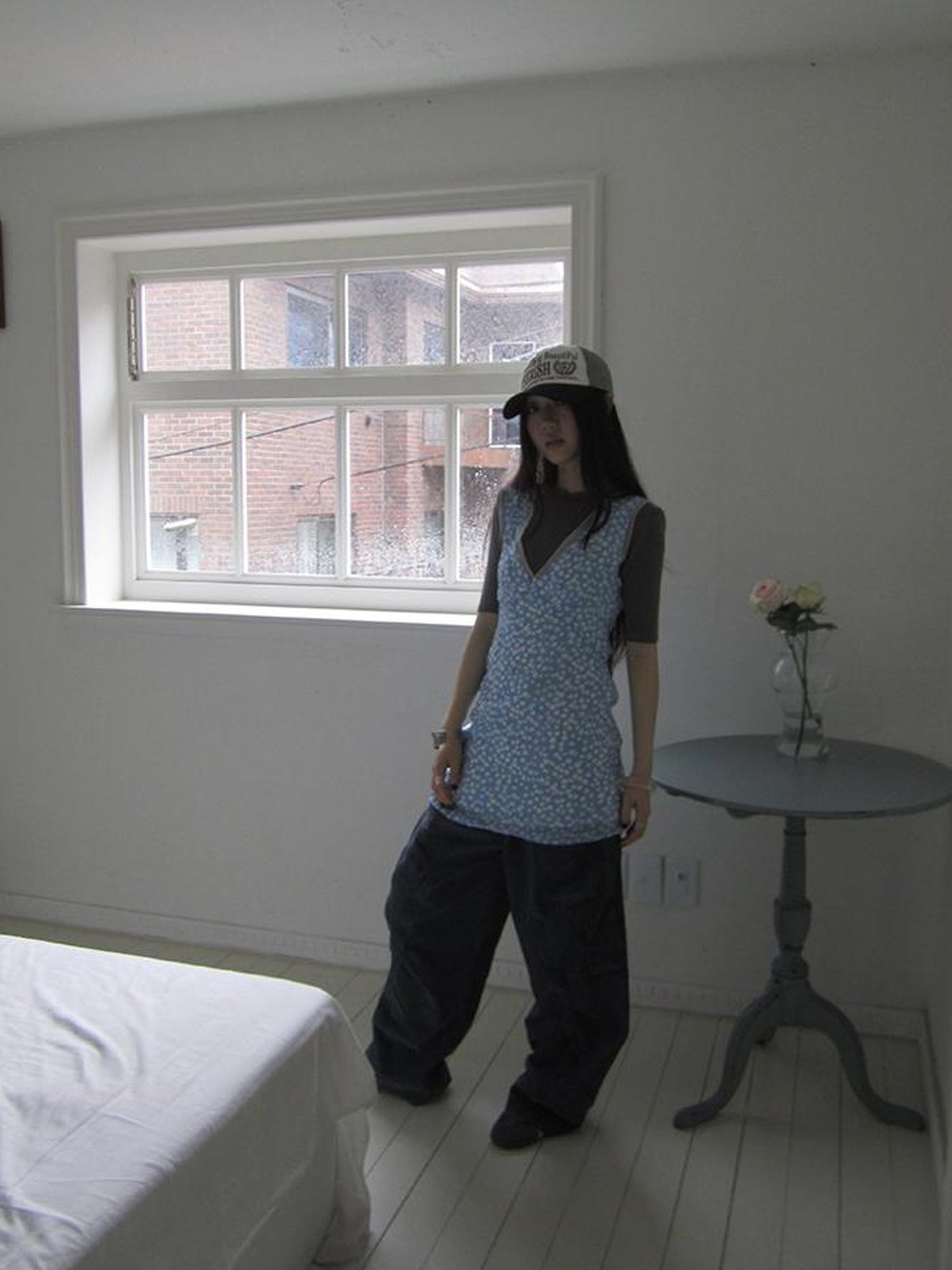 ang project Vintage Blue Floral V Neck Sundress