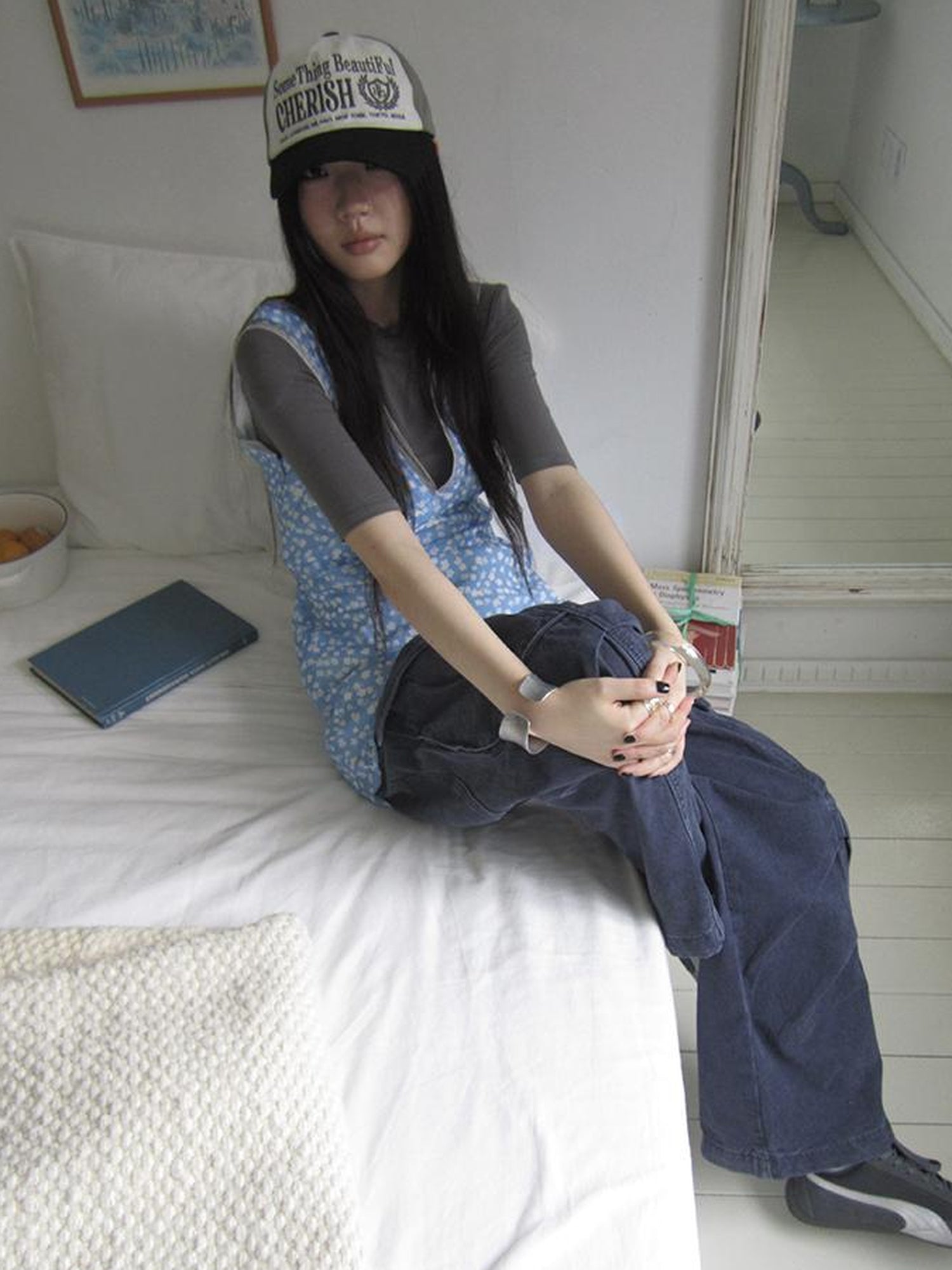 ang project Vintage Blue Floral V Neck Sundress