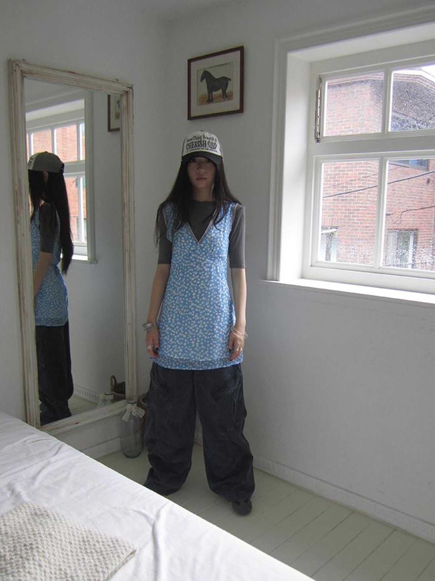 ang project Vintage Blue Floral V Neck Sundress