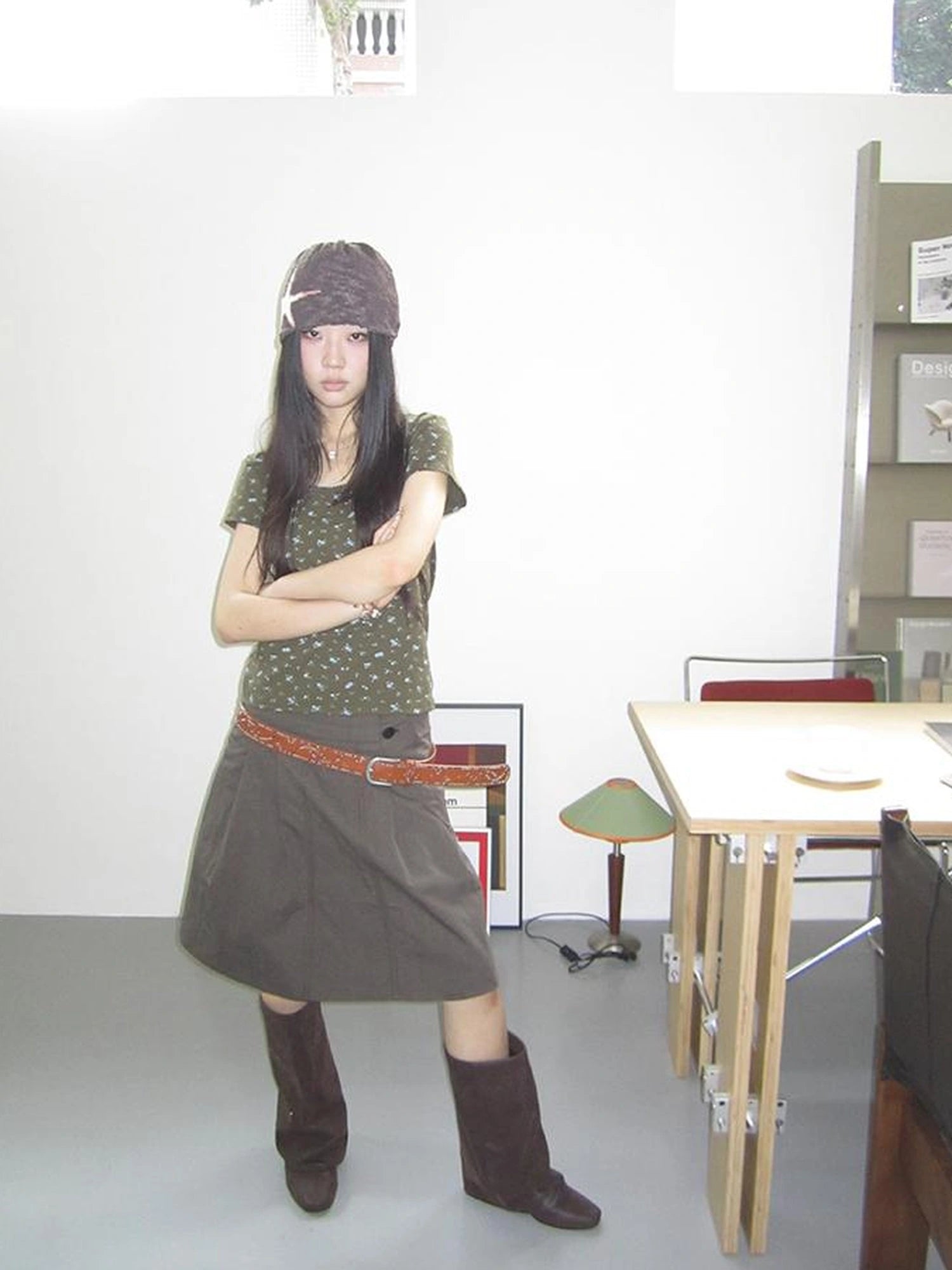 Vintage Button Detail Pleated A Line Skirt