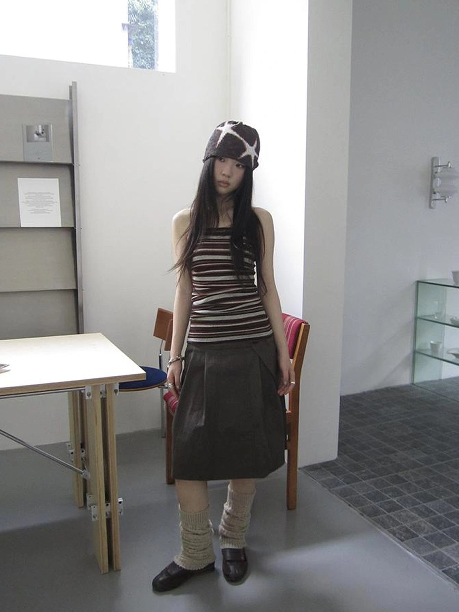 Vintage Button Detail Pleated A Line Skirt