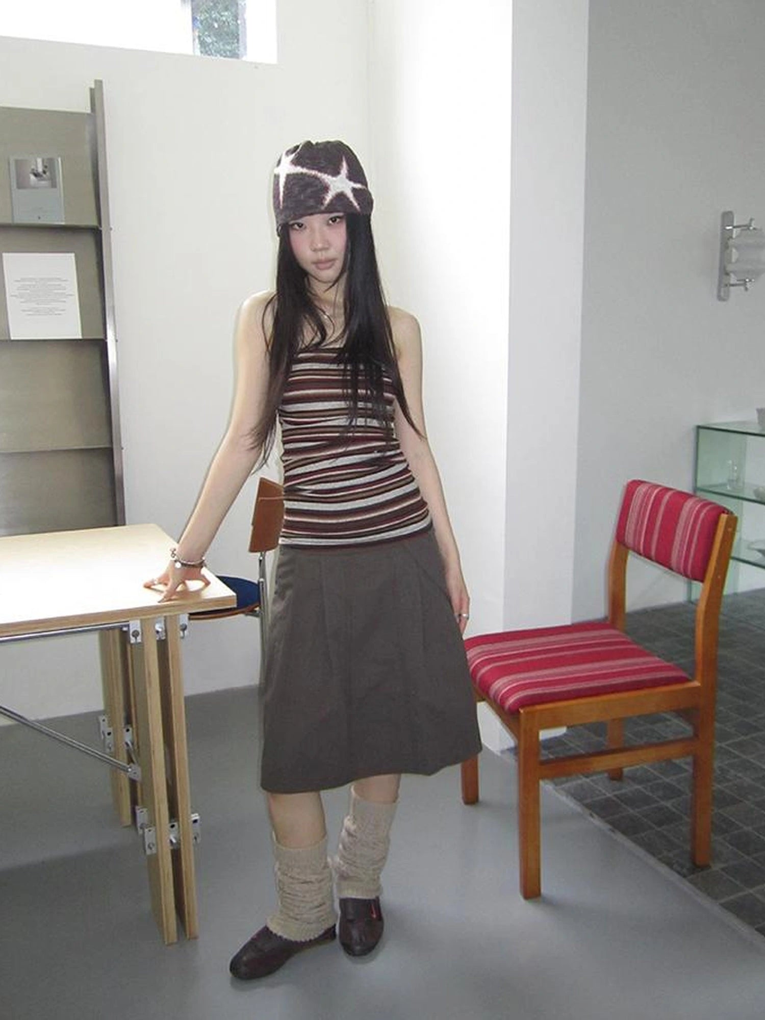 Vintage Button Detail Pleated A Line Skirt