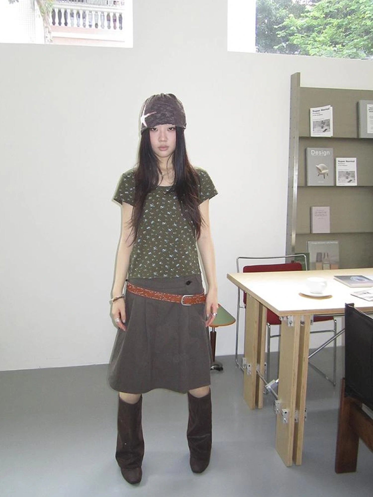 Vintage Button Detail Pleated A Line Skirt