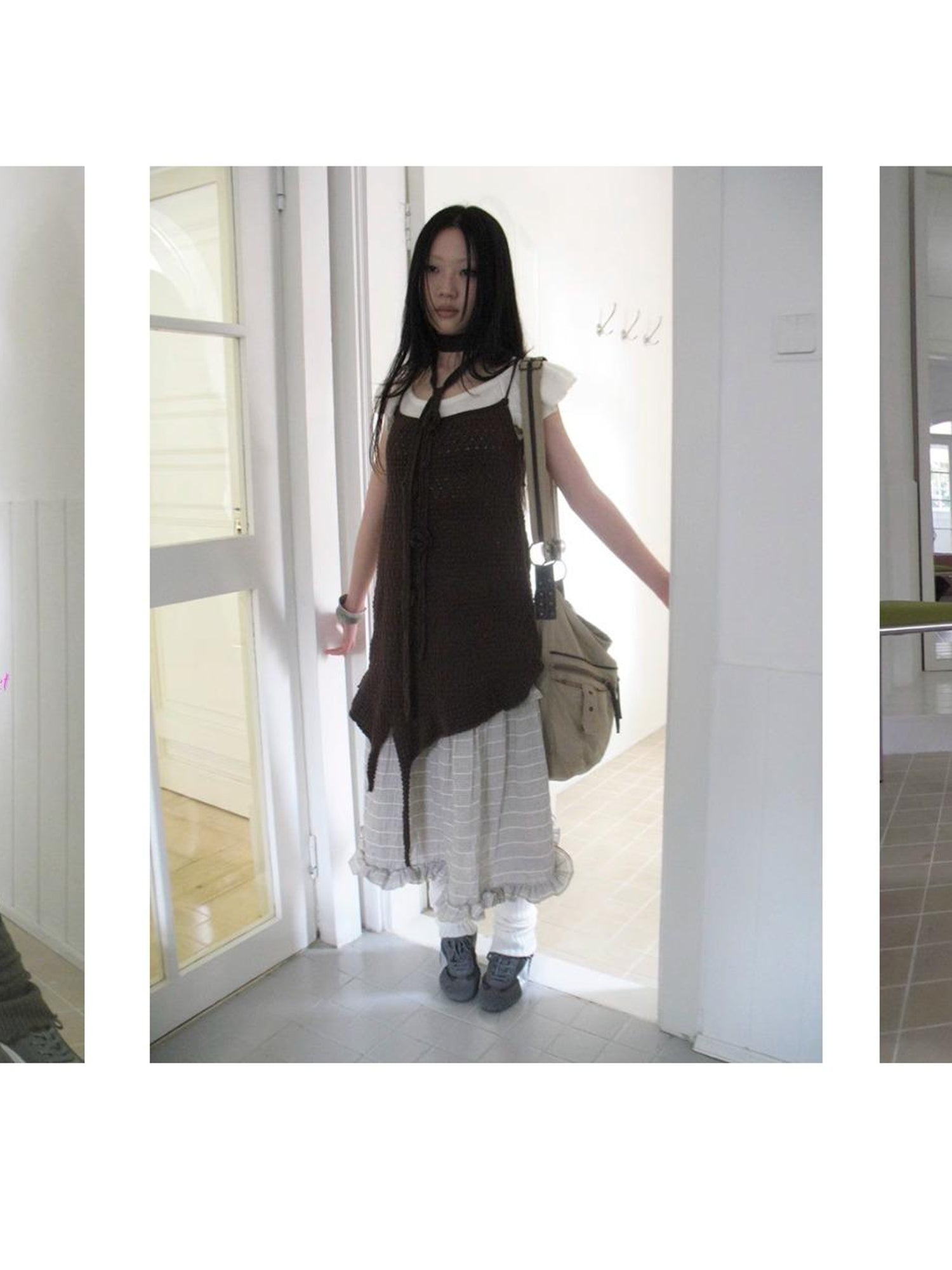 ang project Vintage Button Down Openwork Hooded Knit Cardigan