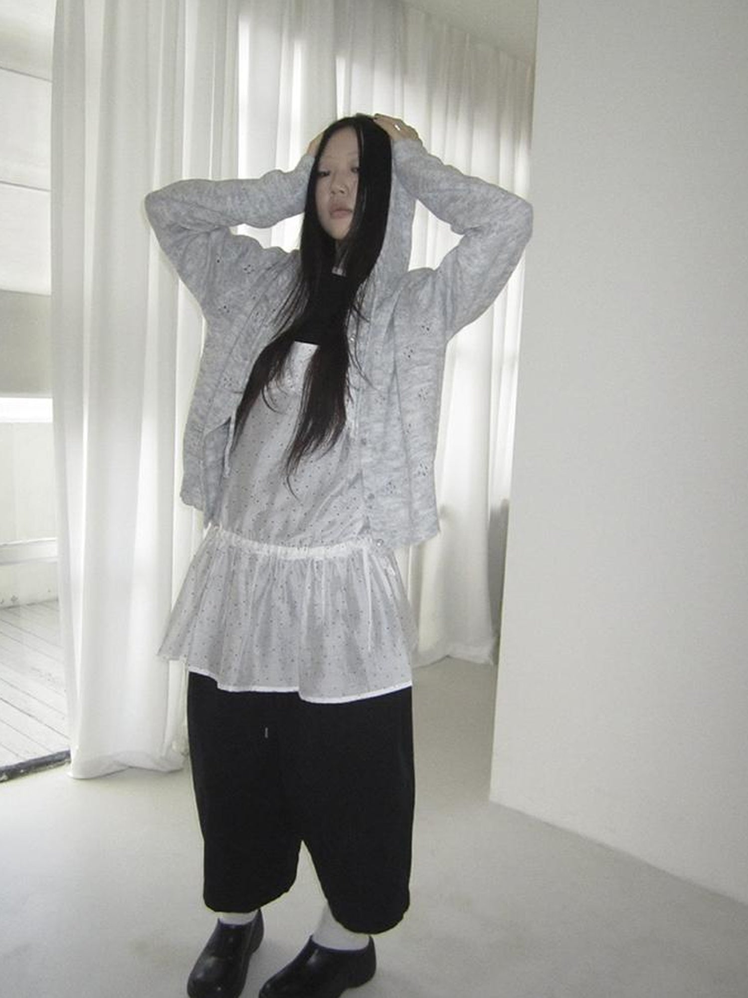 ang project Vintage Button Down Openwork Hooded Knit Cardigan