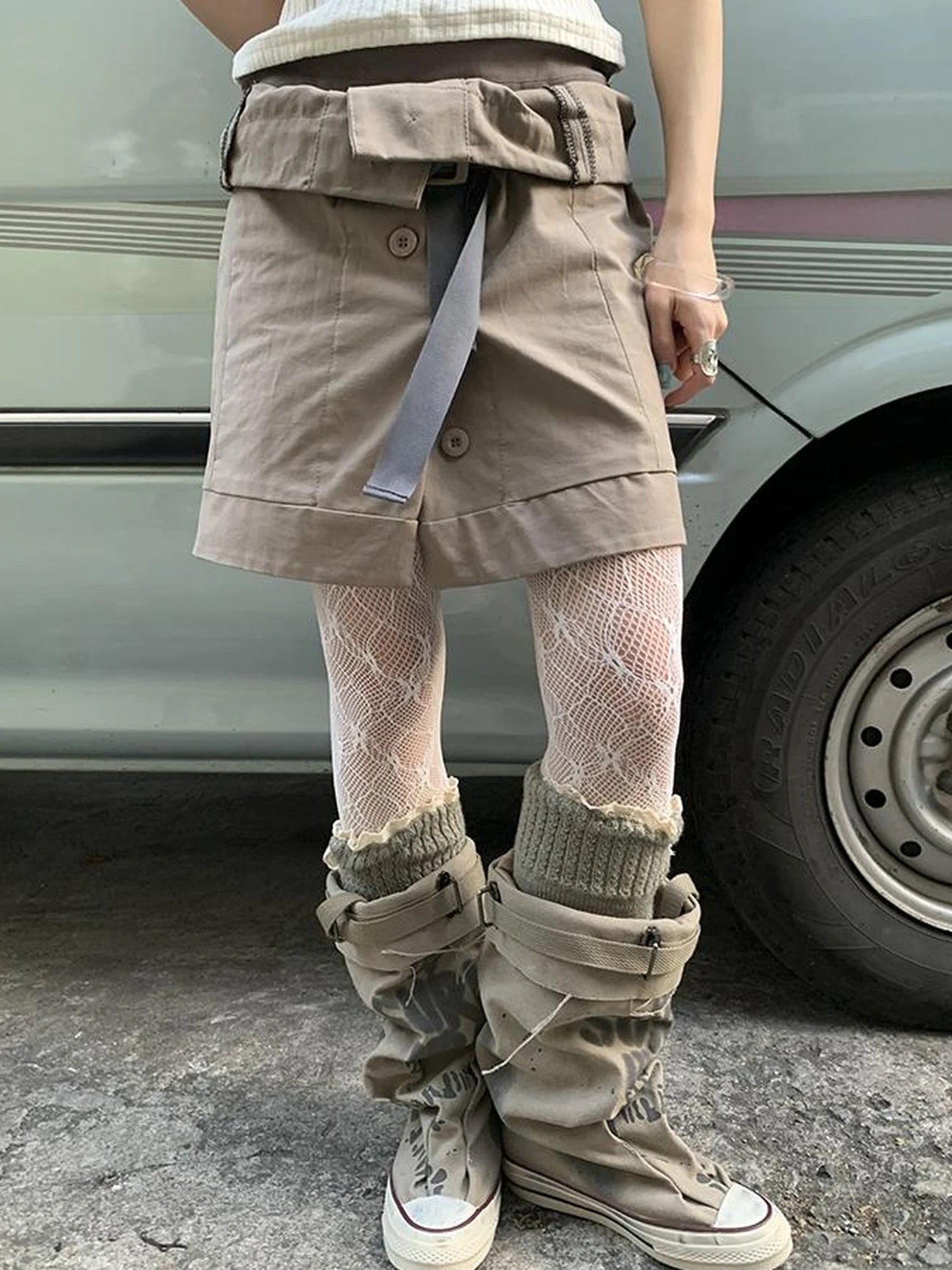 Vintage Button Tie High Waist Flowy Denim Short Skirt