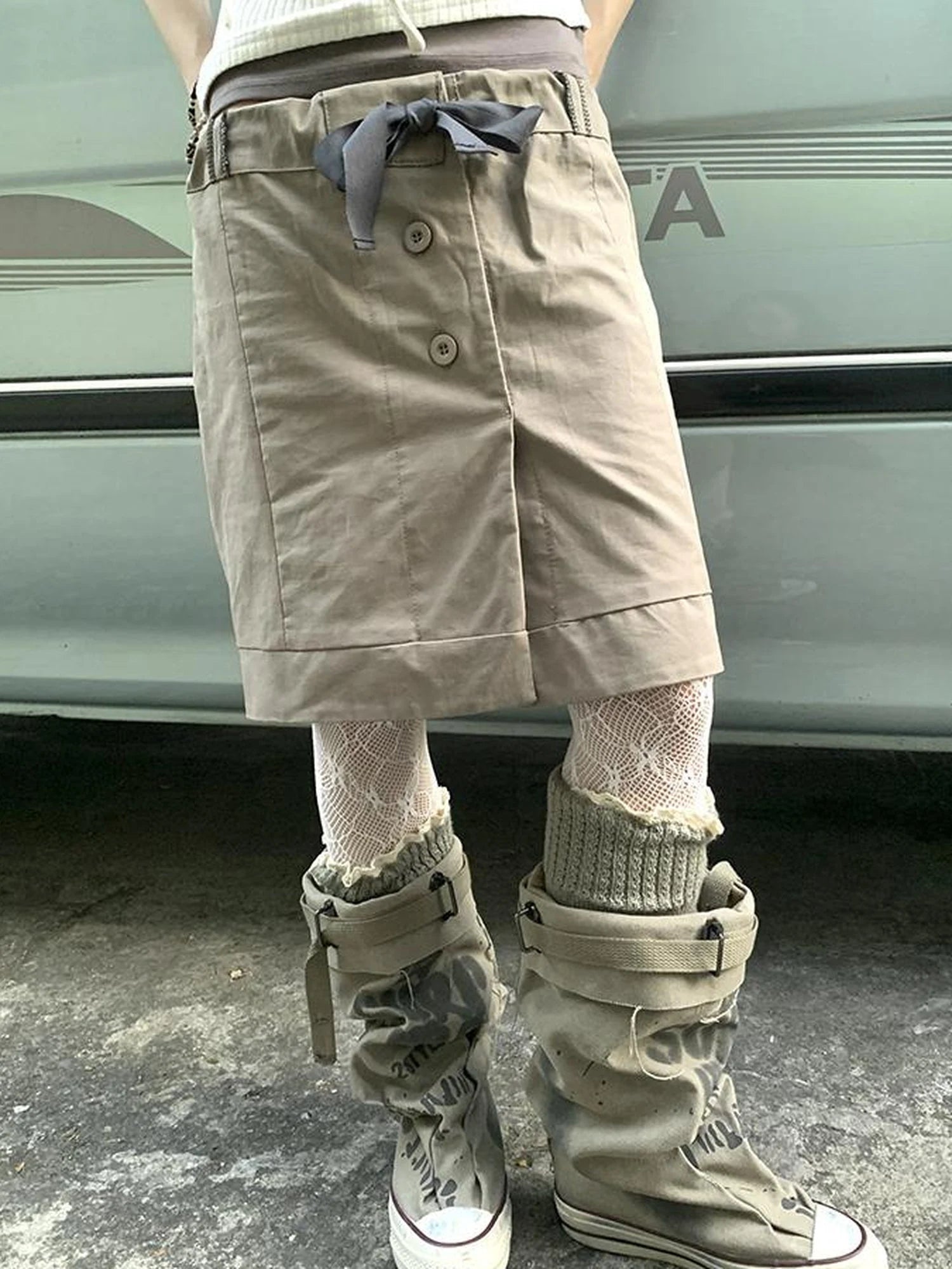 Vintage Button Tie High Waist Flowy Denim Short Skirt