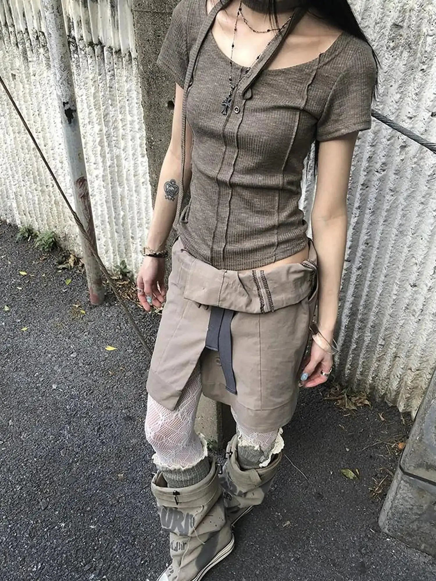 Vintage Button Tie High Waist Flowy Denim Short Skirt