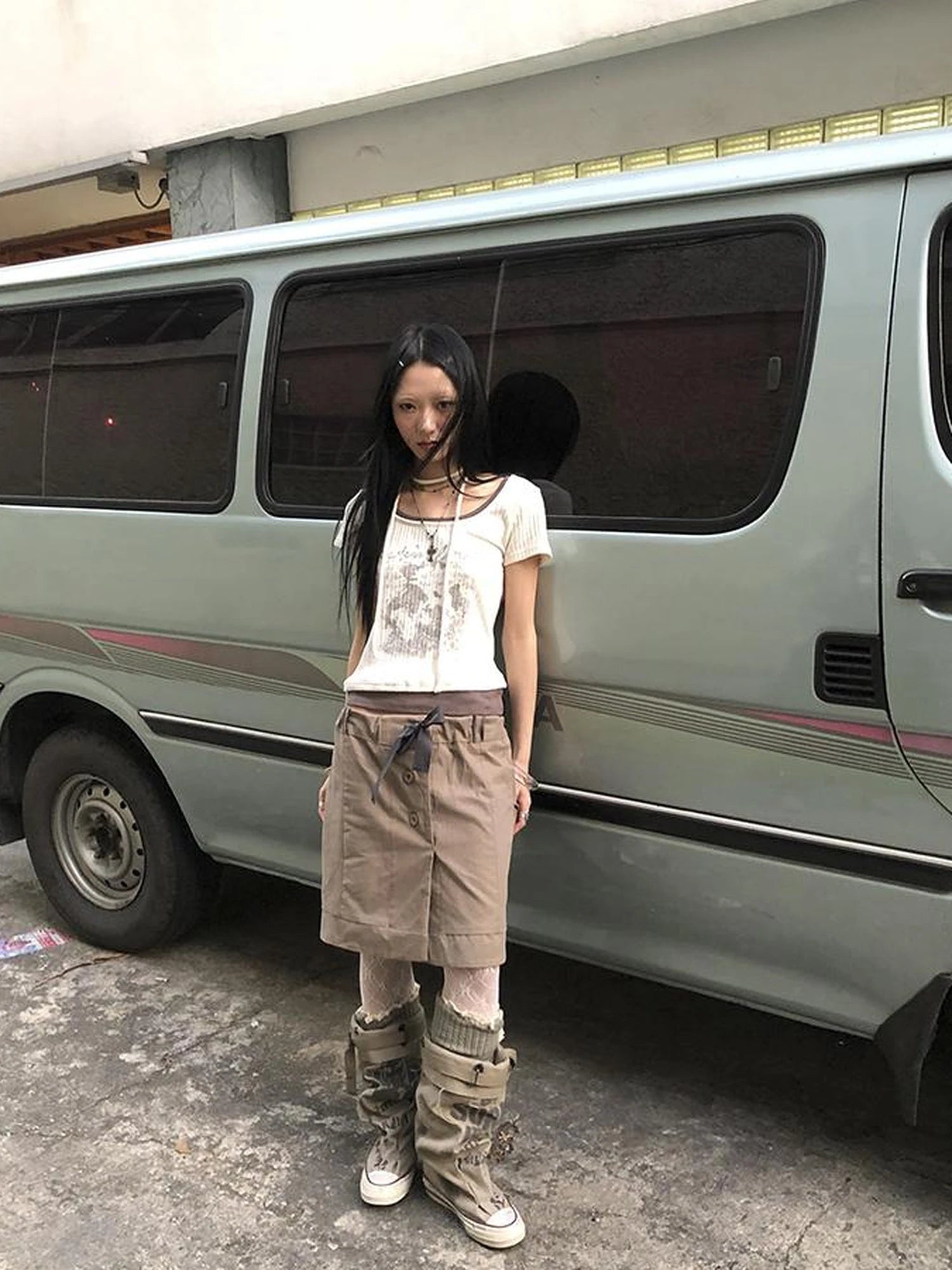 Vintage Button Tie High Waist Flowy Denim Short Skirt