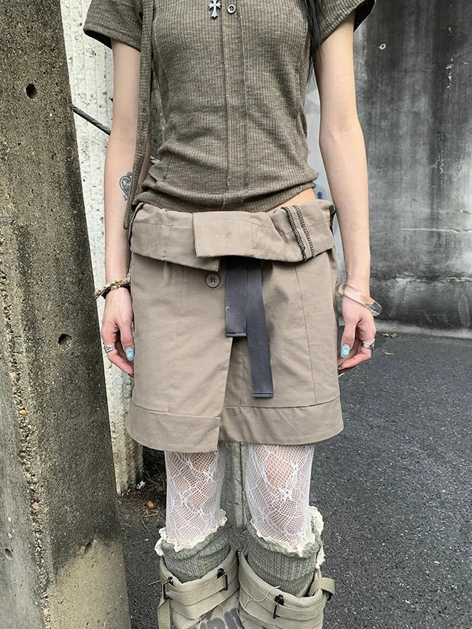 Vintage Button Tie High Waist Flowy Denim Short Skirt