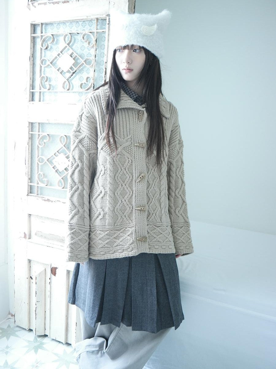 ang project Vintage Cable Knit Horn Button Loose Fit Women&