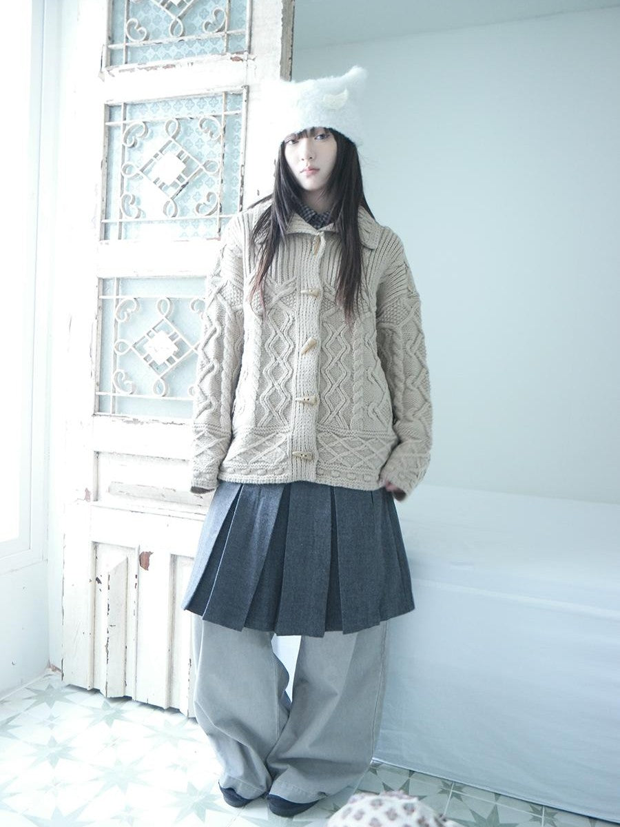 ang project Vintage Cable Knit Horn Button Loose Fit Women&