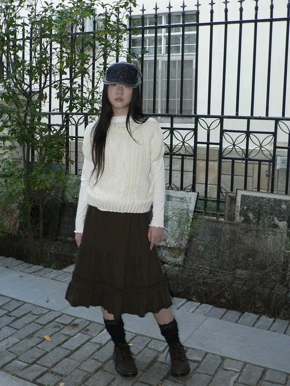 ang project Vintage Cable Knit Short Sleeve Crop Top Sweater