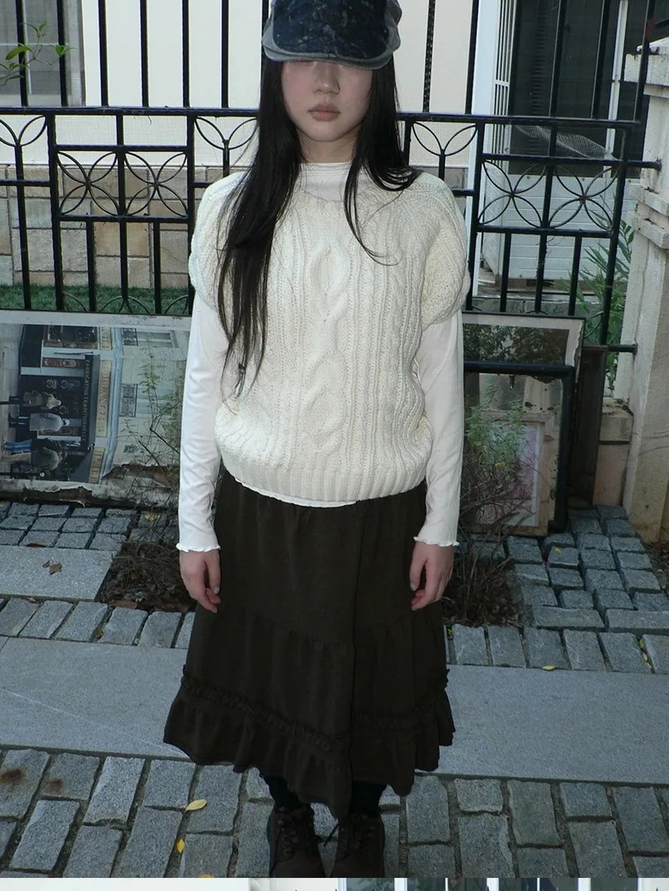 ang project Vintage Cable Knit Short Sleeve Crop Top Sweater