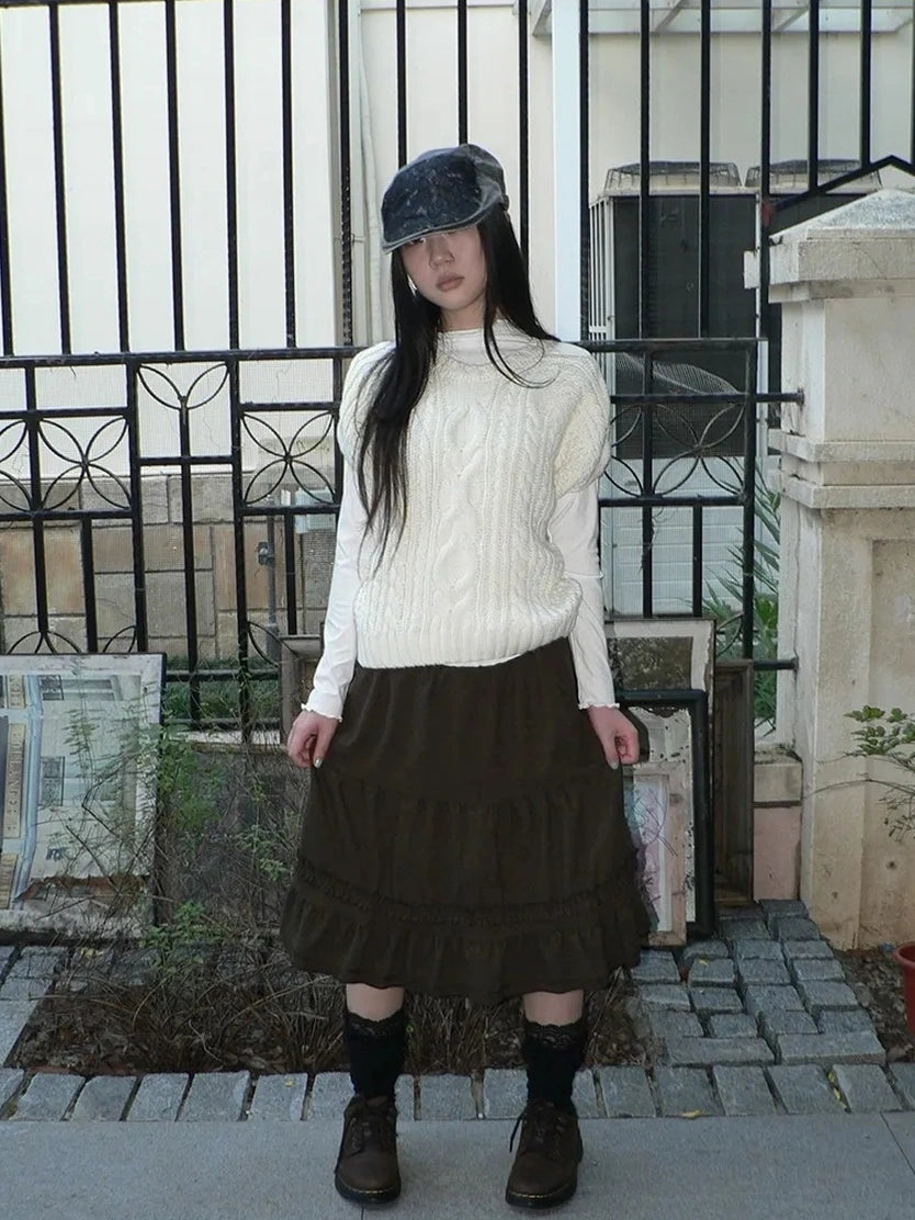 ang project Vintage Cable Knit Short Sleeve Crop Top Sweater