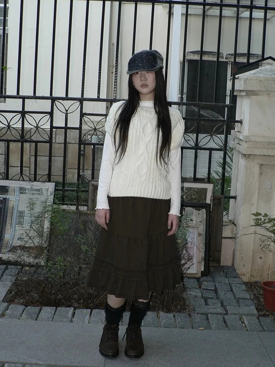 ang project Vintage Cable Knit Short Sleeve Crop Top Sweater