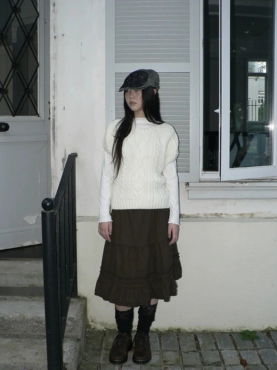 ang project Vintage Cable Knit Short Sleeve Crop Top Sweater