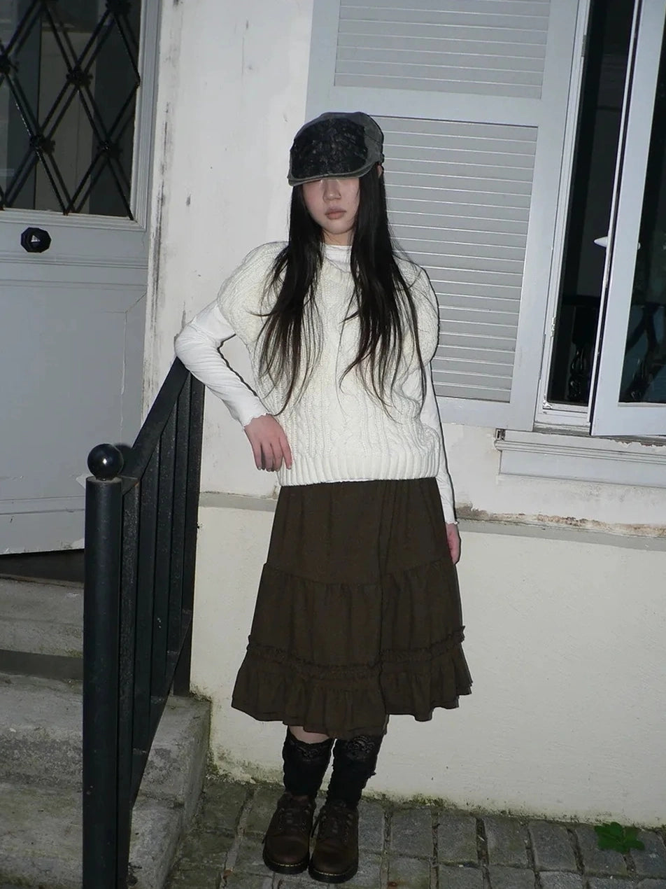 ang project Vintage Cable Knit Short Sleeve Crop Top Sweater