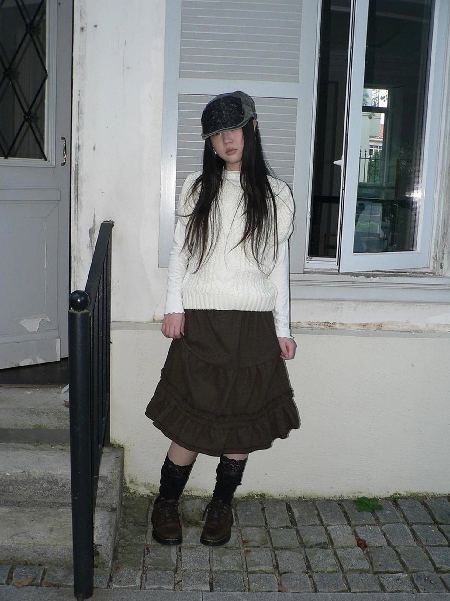 ang project Vintage Cable Knit Short Sleeve Crop Top Sweater