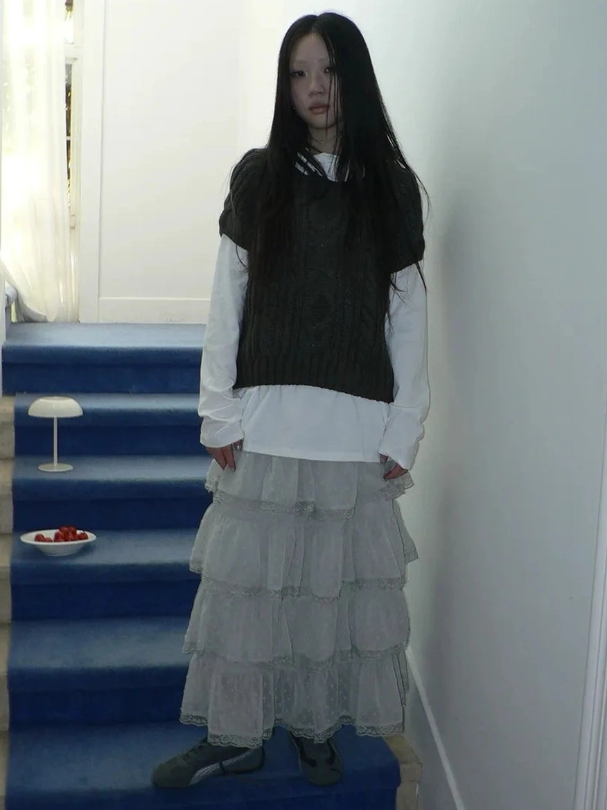 ang project Vintage Cable Knit Short Sleeve Crop Top Sweater