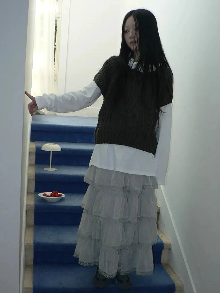 ang project Vintage Cable Knit Short Sleeve Crop Top Sweater