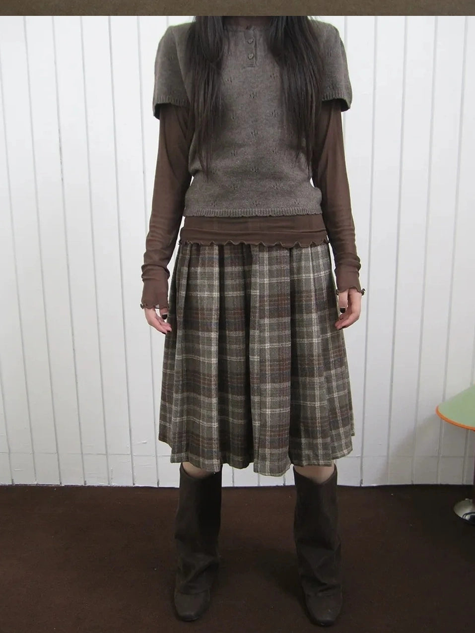 ang project Vintage Checkered Pleated Wool Skirt Skirt