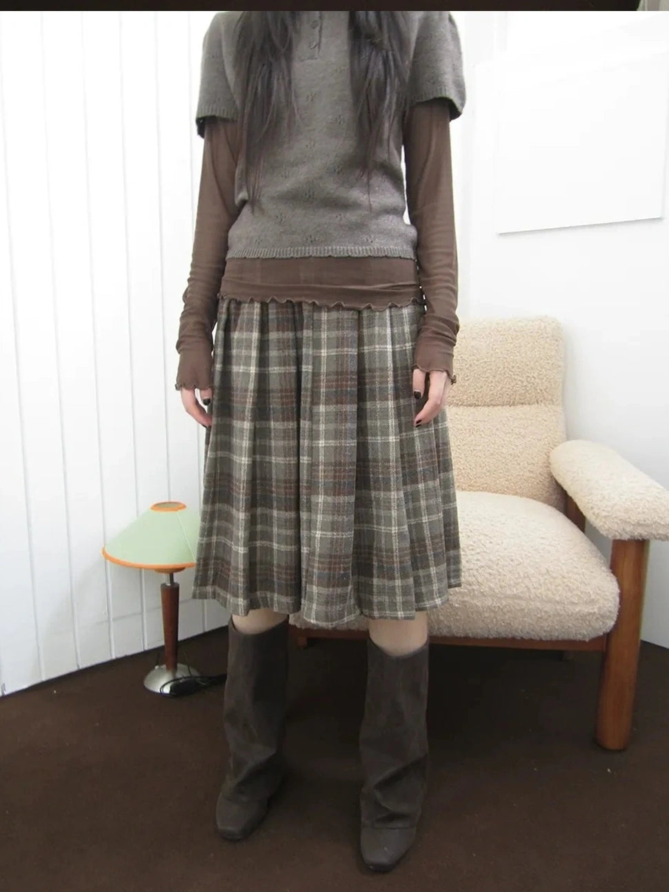 ang project Vintage Checkered Pleated Wool Skirt Skirt