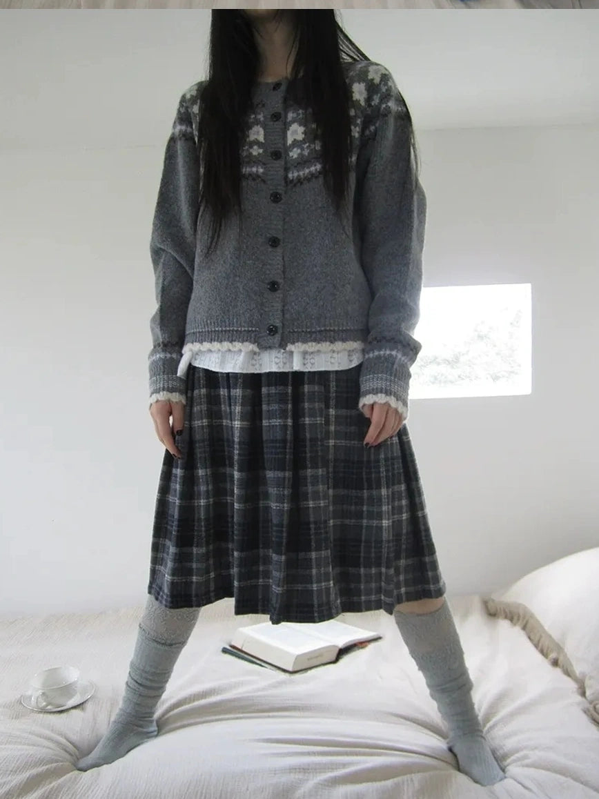 ang project Vintage Checkered Pleated Wool Skirt Skirt