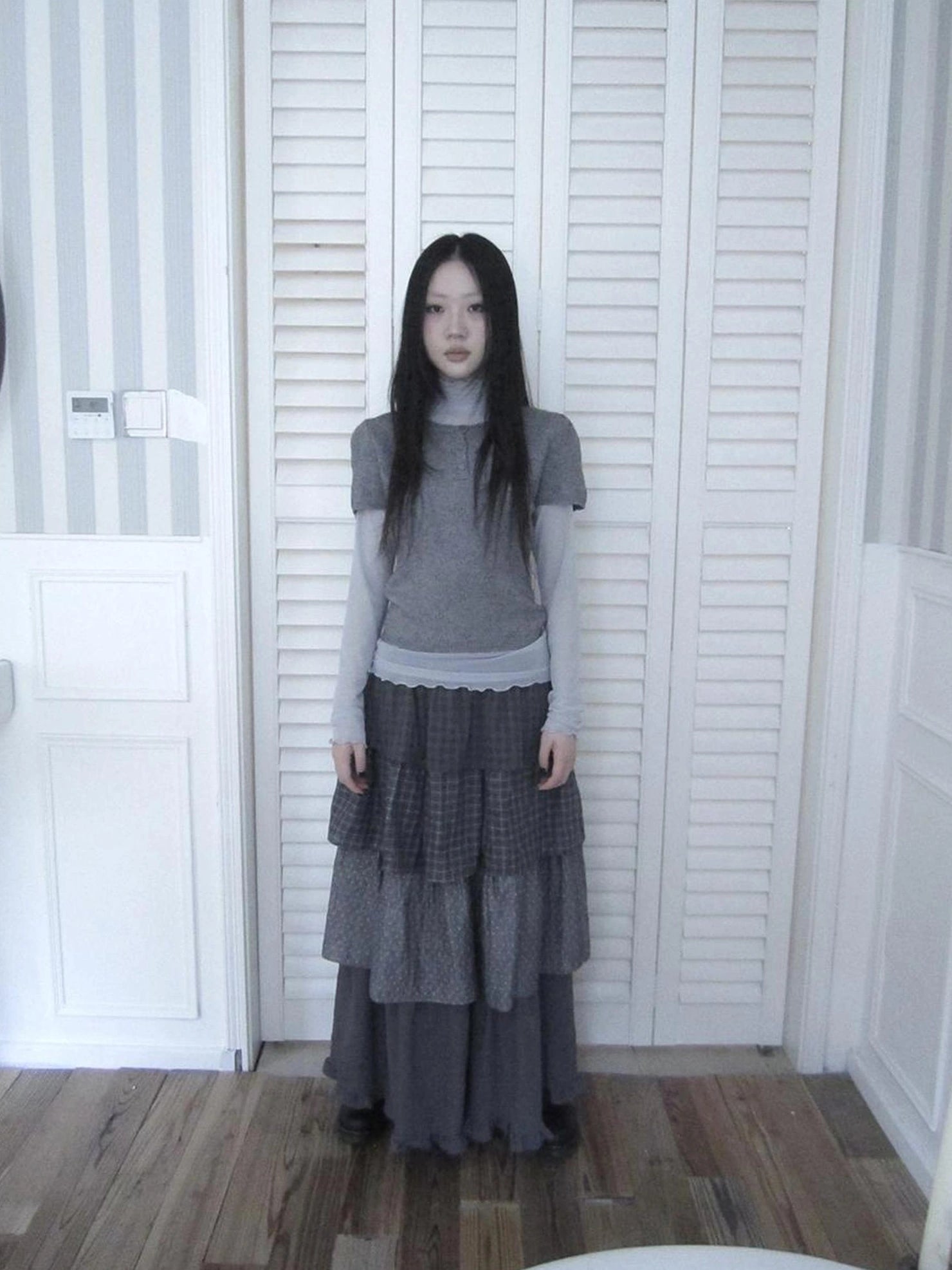 ang project Vintage Checkered Polka Dot Tiered Ruffle Skirt Skirt