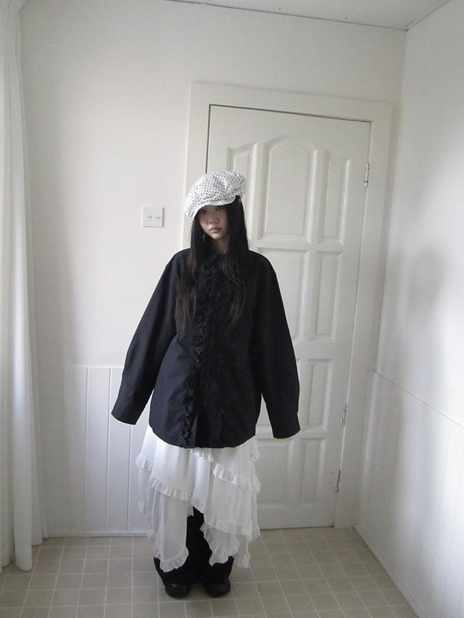 ang project Vintage Collar Lace Trim Oversized Blouse