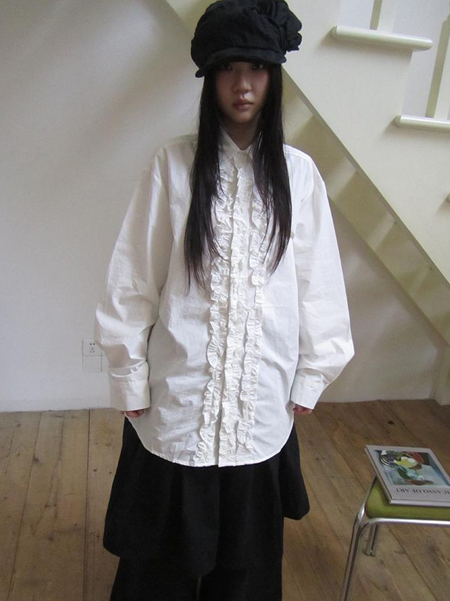 ang project Vintage Collar Lace Trim Oversized Blouse