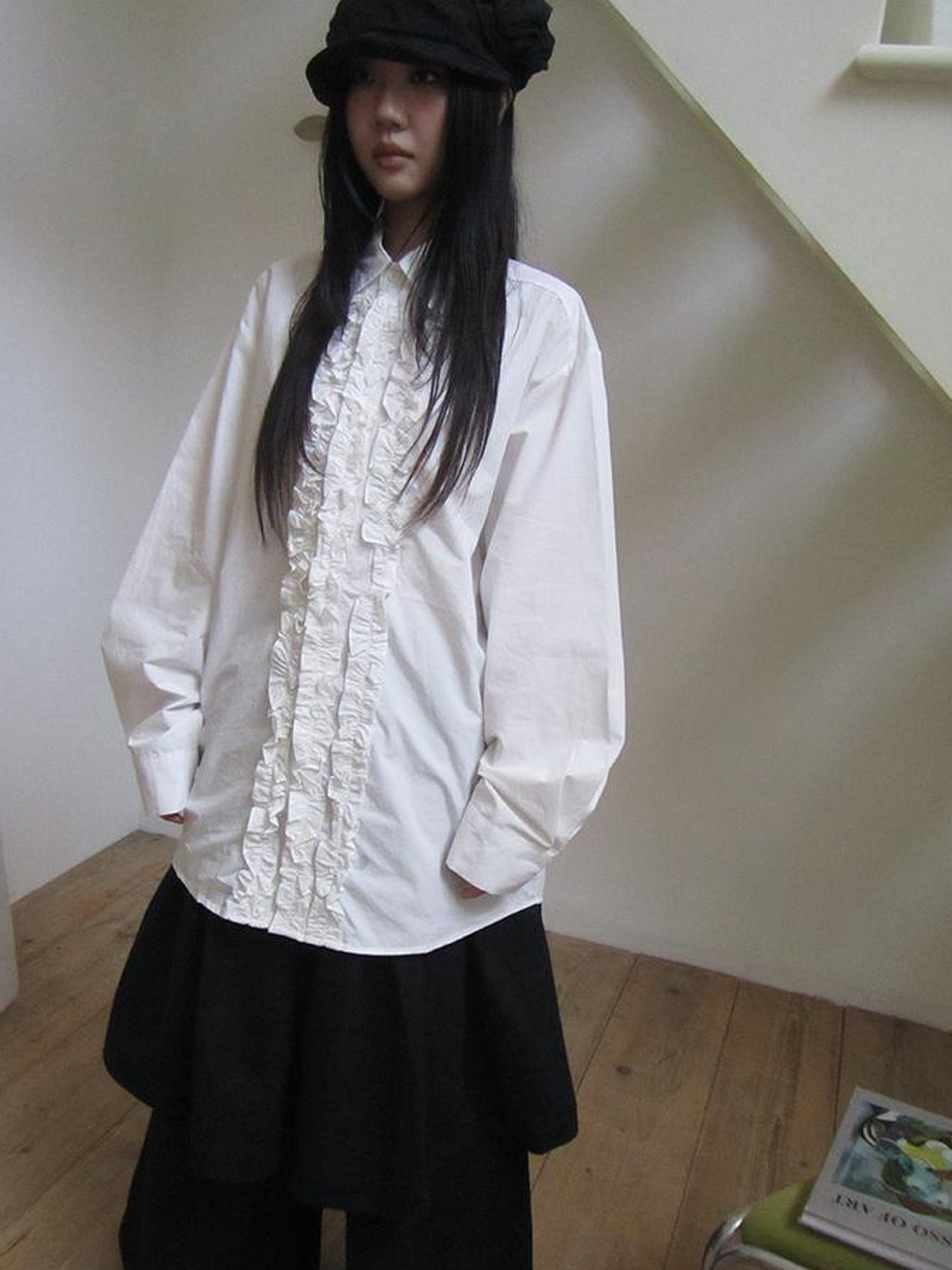 ang project Vintage Collar Lace Trim Oversized Blouse