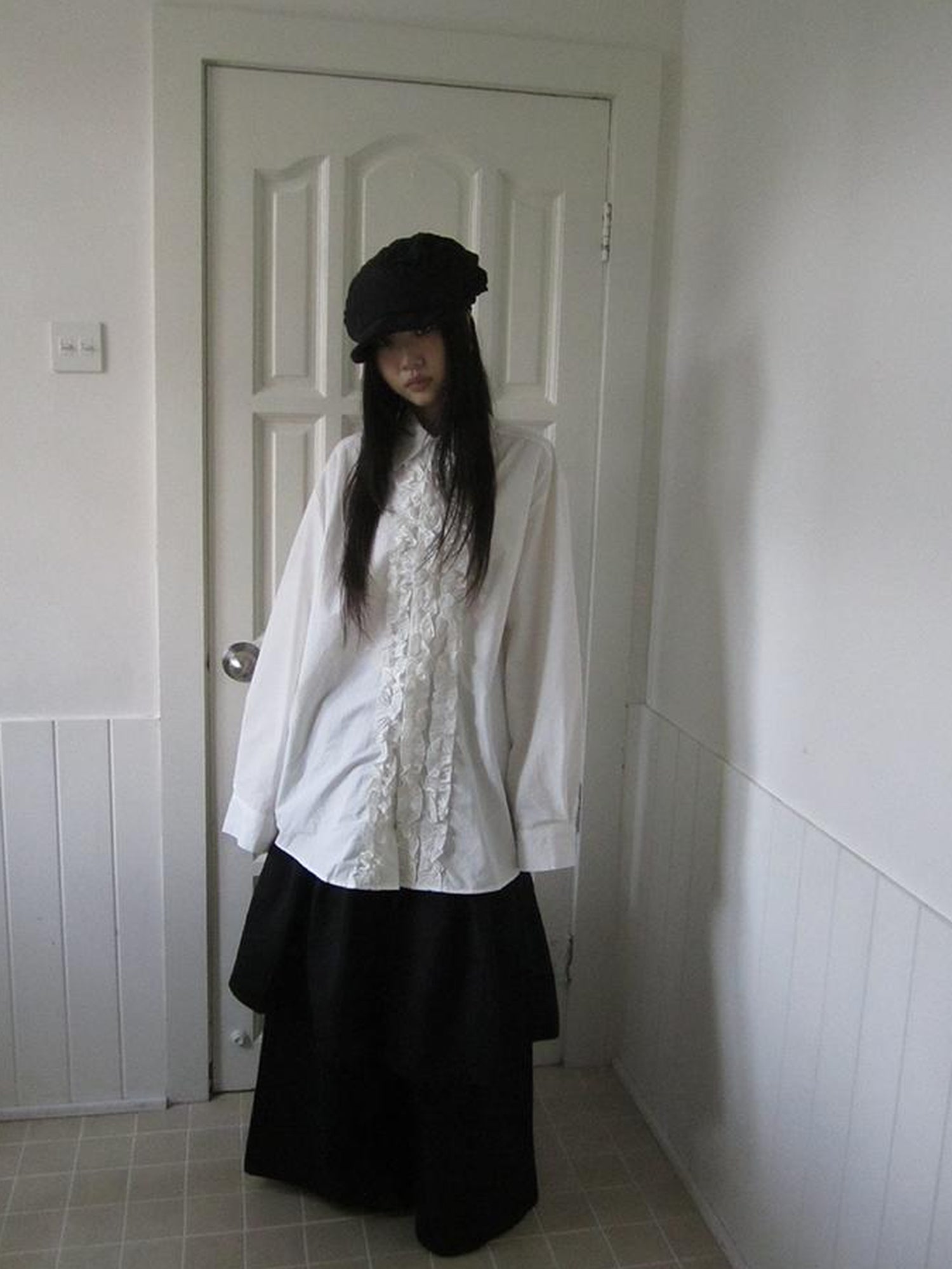 ang project Vintage Collar Lace Trim Oversized Blouse