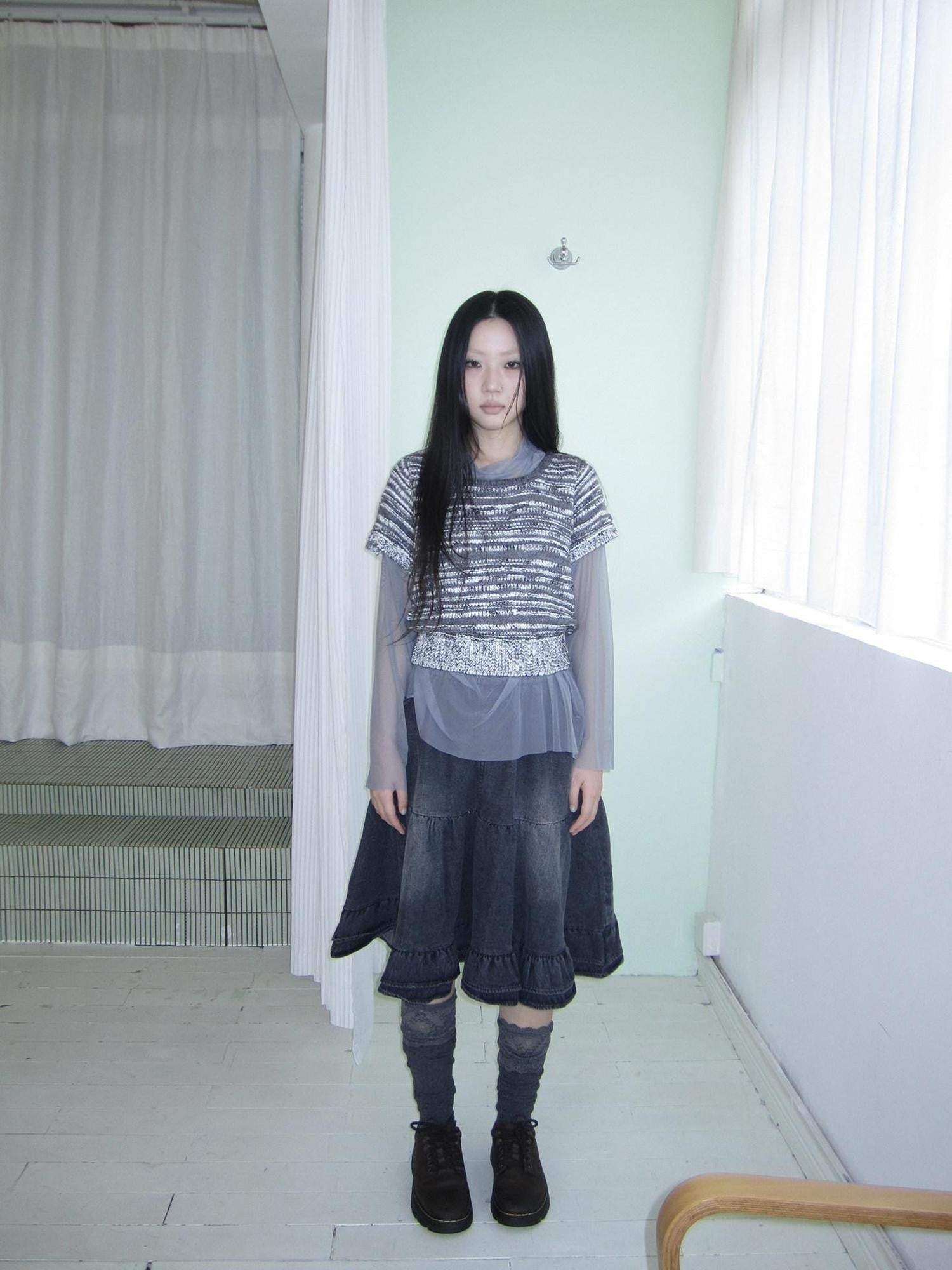 ang project Vintage Contrast Striped Cropped Slim Waist Short Sleeve Women&