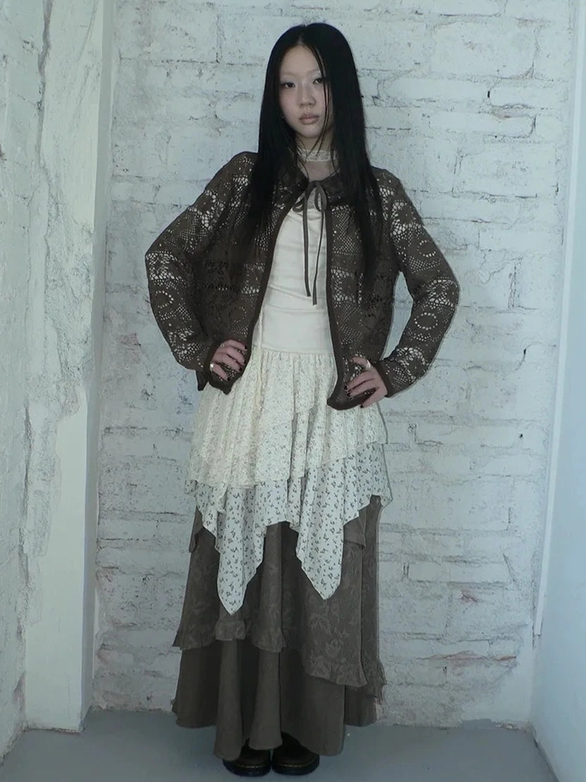 ang project Vintage Crochet Lace Long Sleeve Cardigan Cardigan