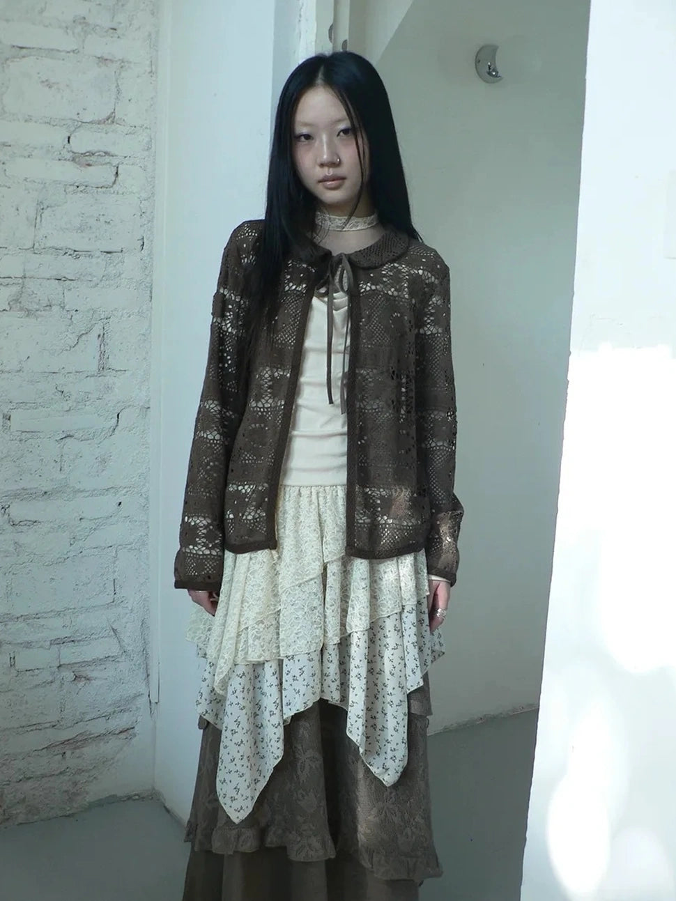 ang project Vintage Crochet Lace Long Sleeve Cardigan Cardigan