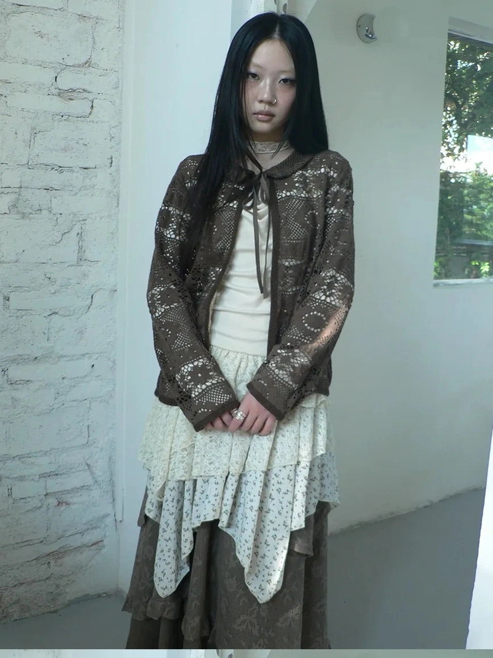 ang project Vintage Crochet Lace Long Sleeve Cardigan Cardigan